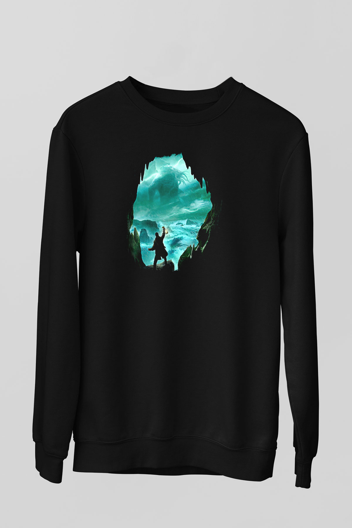 Call Of Ctulhu Baskılı Unisex Siyah Sweatshirt