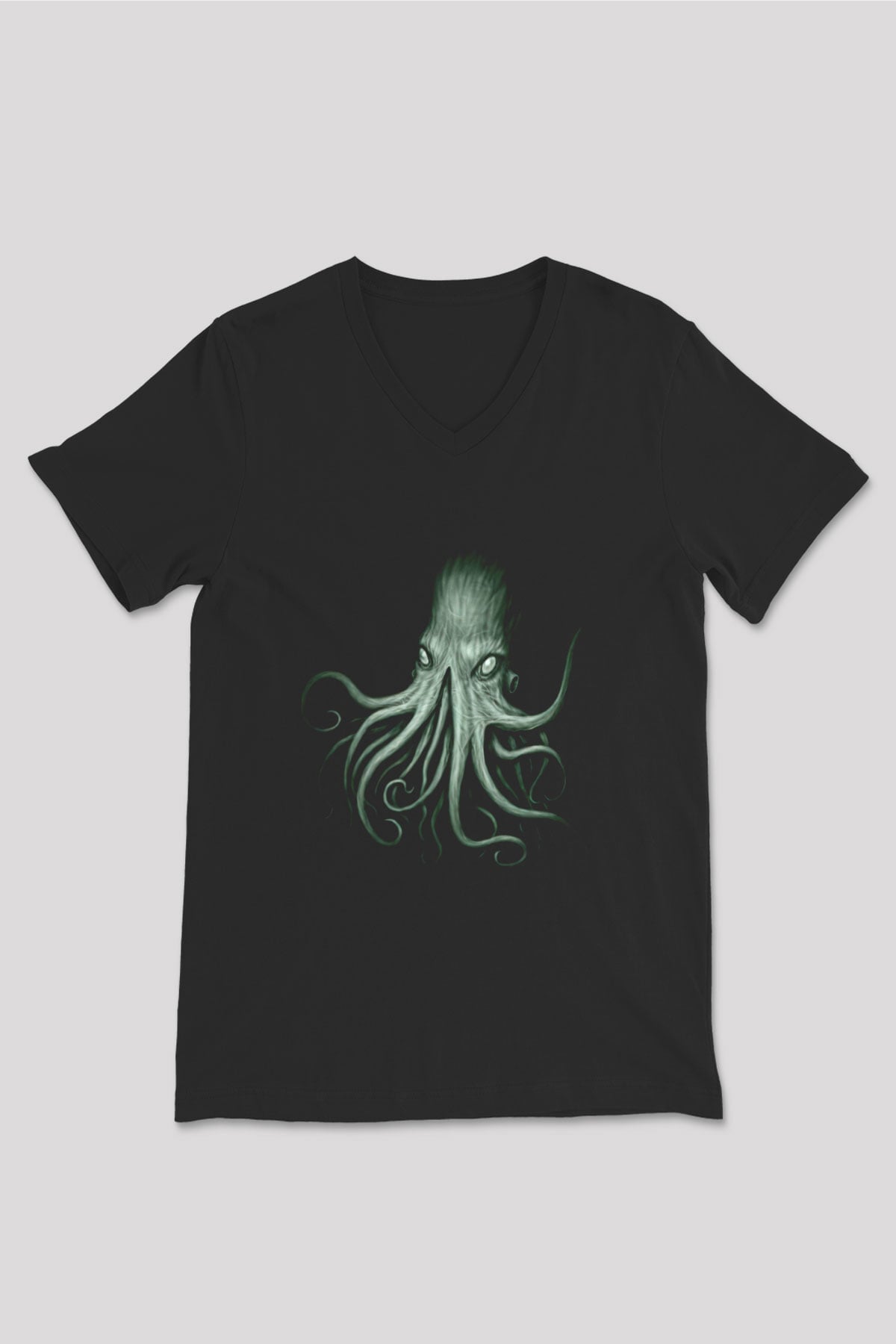 Call Of Ctulhu Baskılı Unisex Siyah V Yaka Tişört - Tshirt