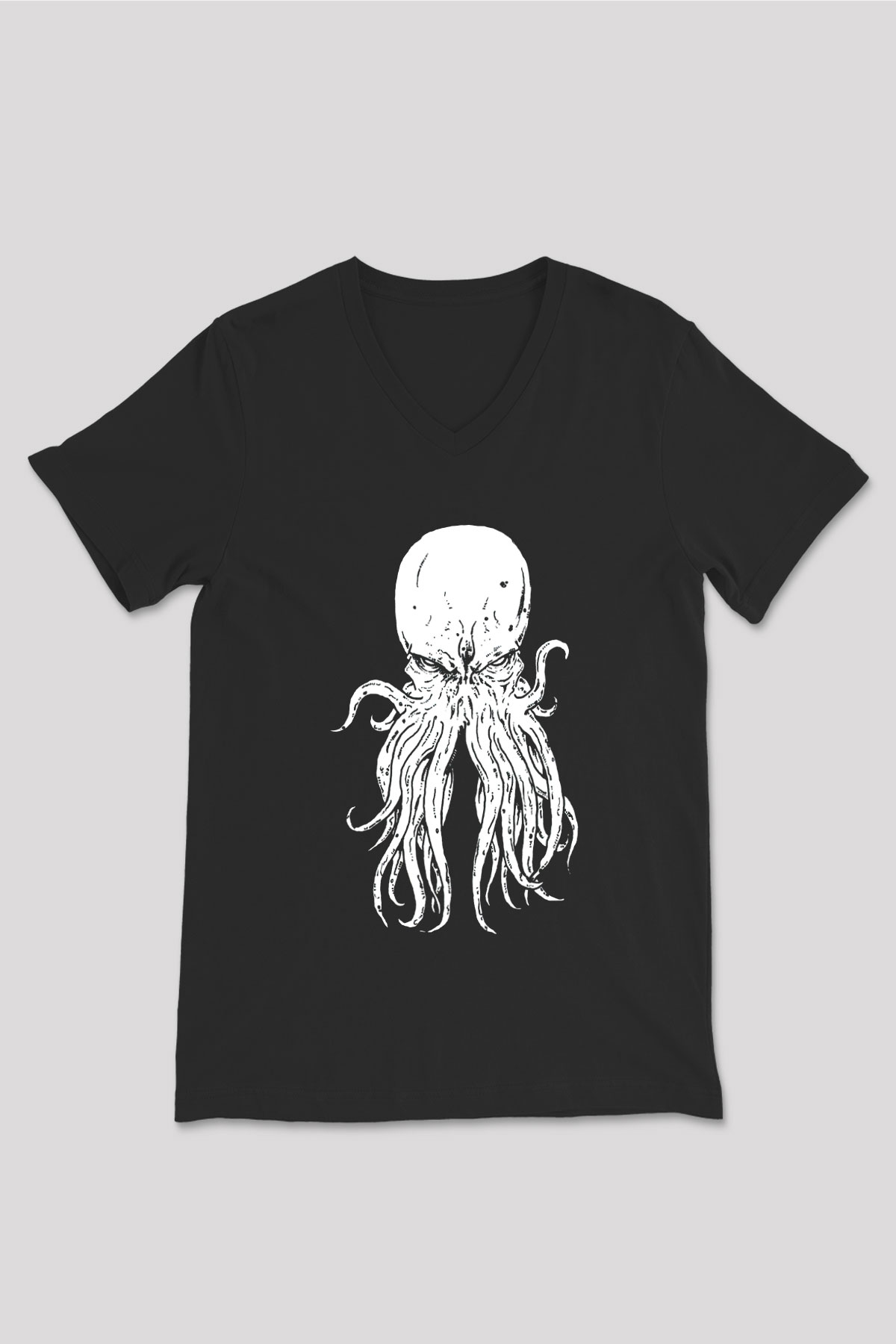 Call Of Ctulhu Baskılı Unisex Siyah V Yaka Tişört - Tshirt
