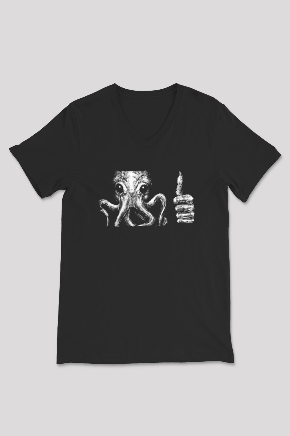 Call Of Ctulhu Baskılı Unisex Siyah V Yaka Tişört - Tshirt