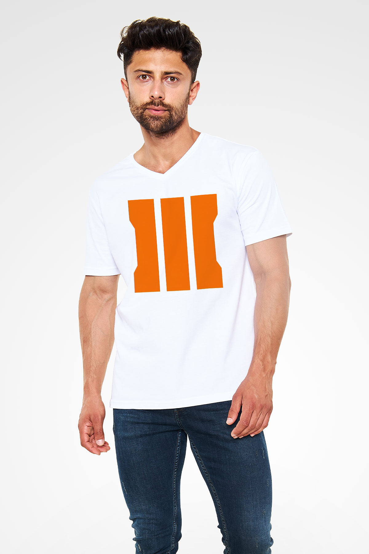 Call of Duty Beyaz Unisex V Yaka Tişört T-Shirt