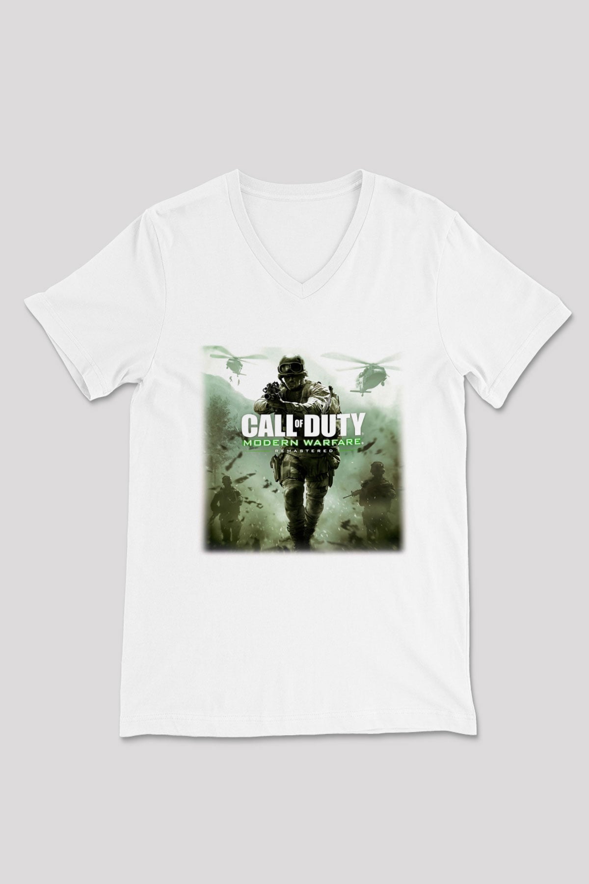 Call of Duty Beyaz Unisex V Yaka Tişört T-Shirt
