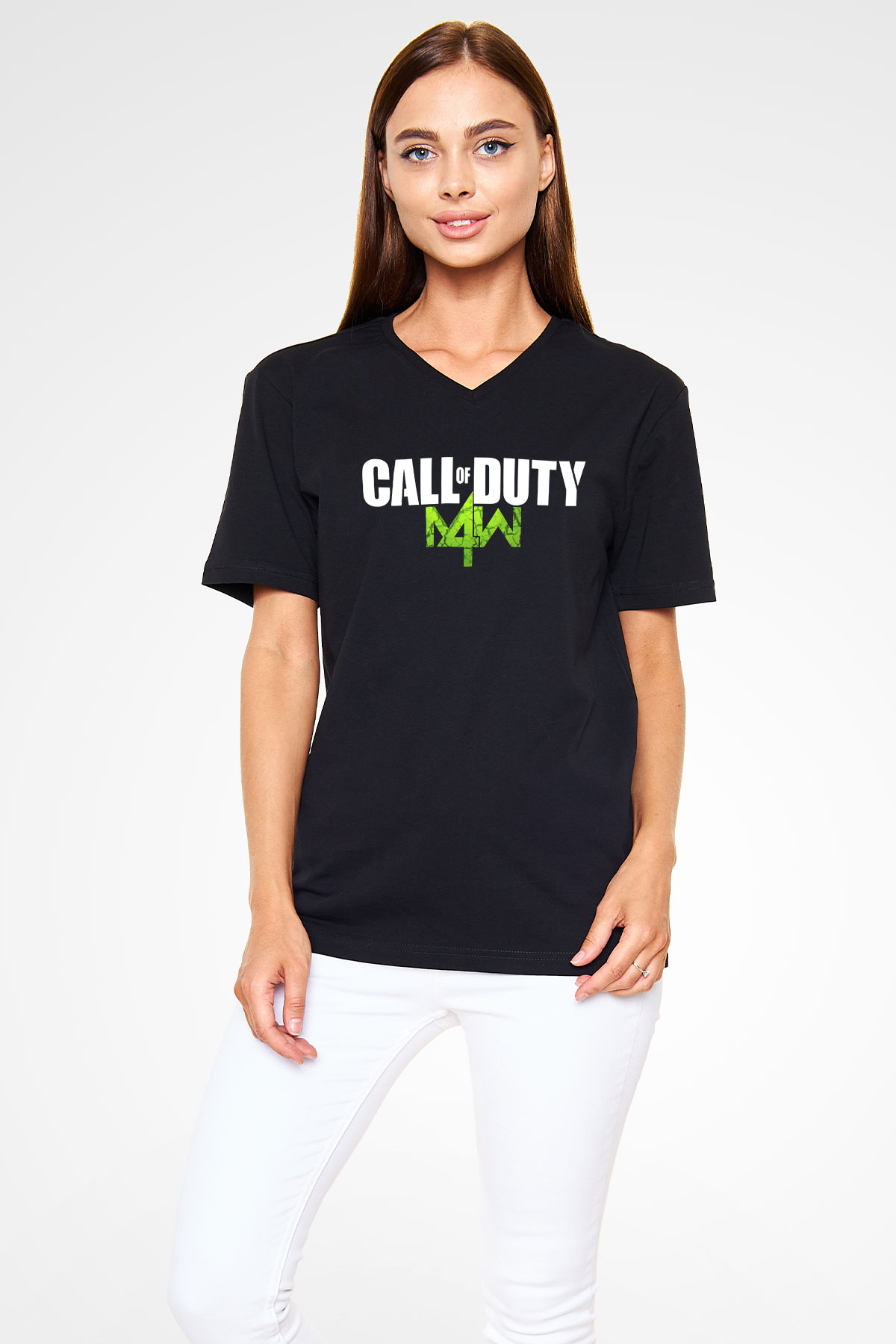 Call of Duty Siyah Unisex V Yaka Tişört T-Shirt