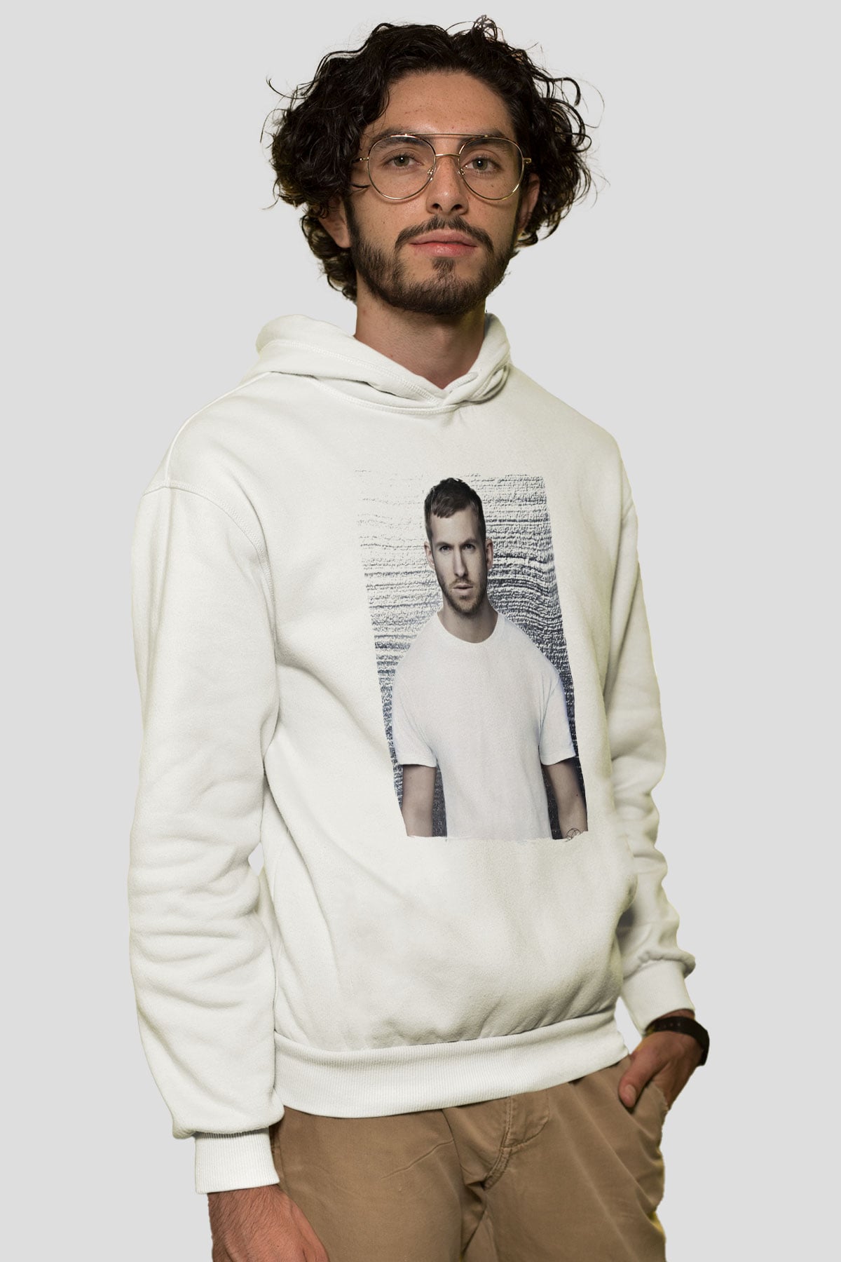 Calvin Harris Beyaz Unisex Kapüşonlu Sweatshirt