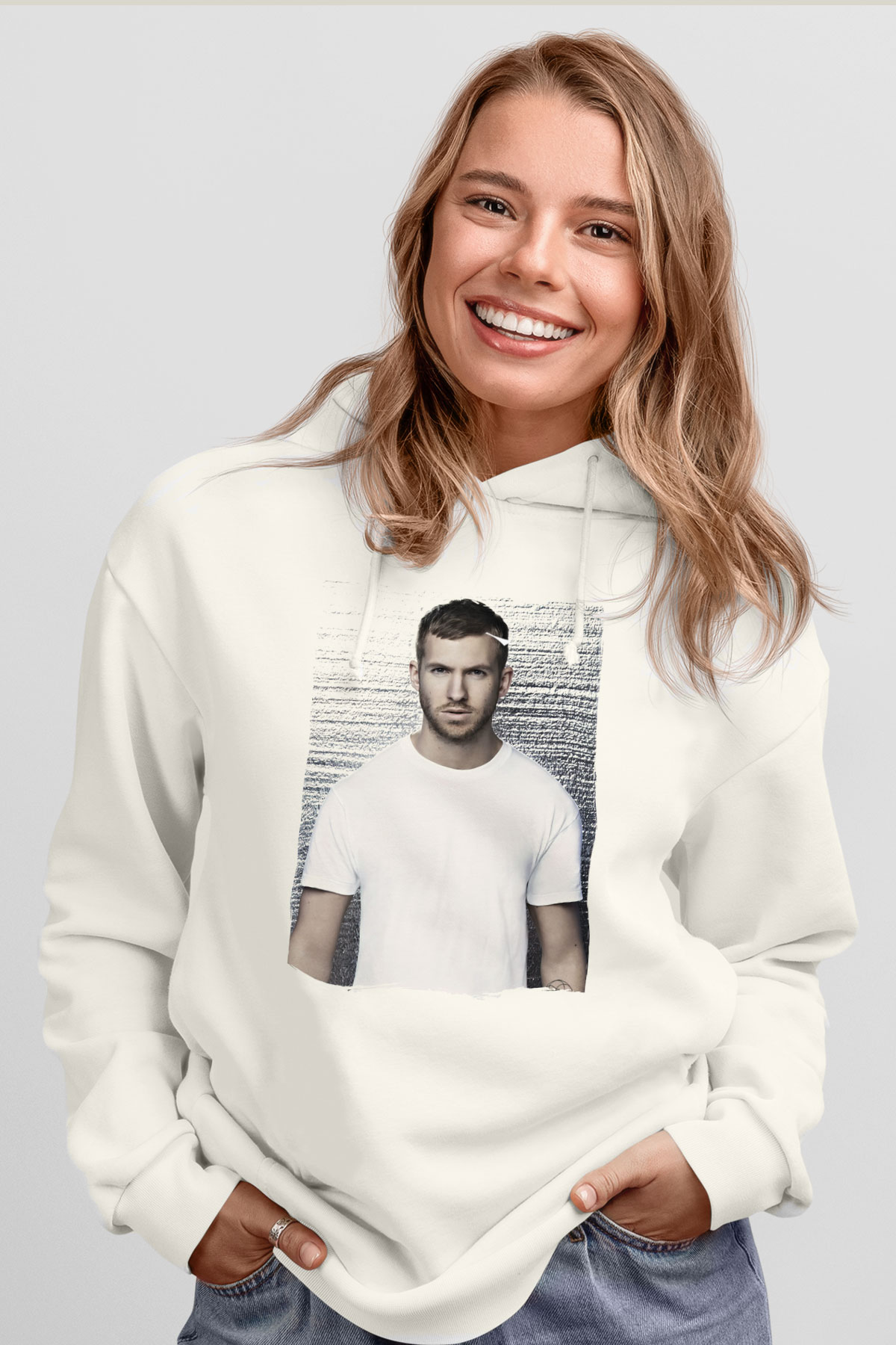 Calvin Harris Beyaz Unisex Kapüşonlu Sweatshirt