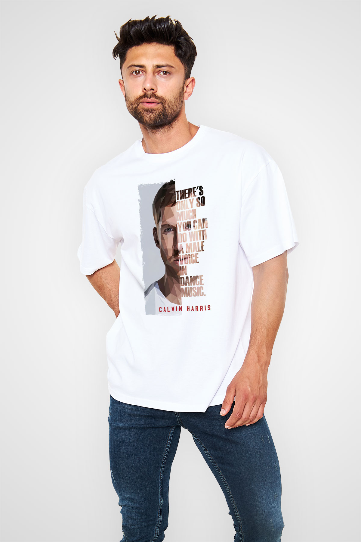 Calvin Harris Beyaz Oversize Tişört Oversize T-shirt - TişörtFabrikası