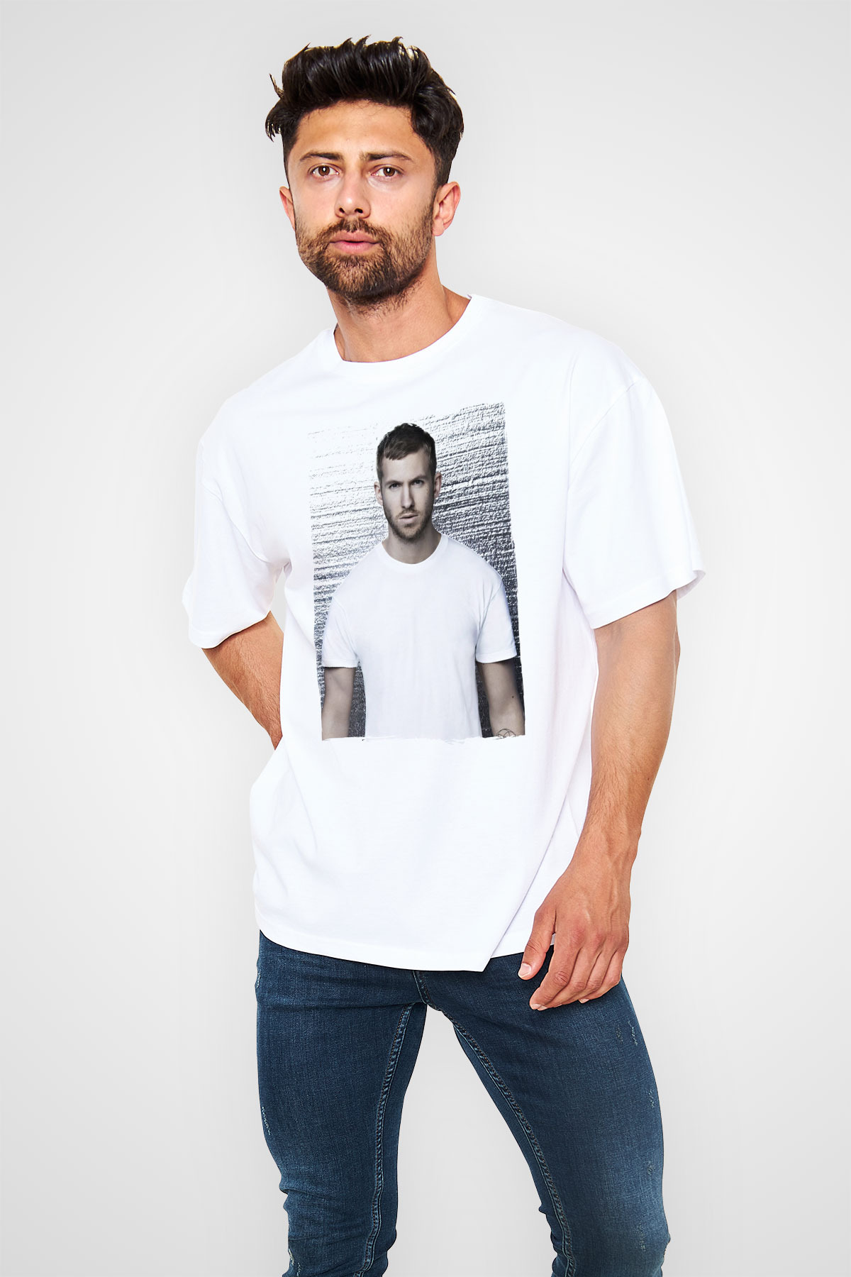 Calvin Harris Beyaz Oversize Tişört Oversize T-shirt - TişörtFabrikası