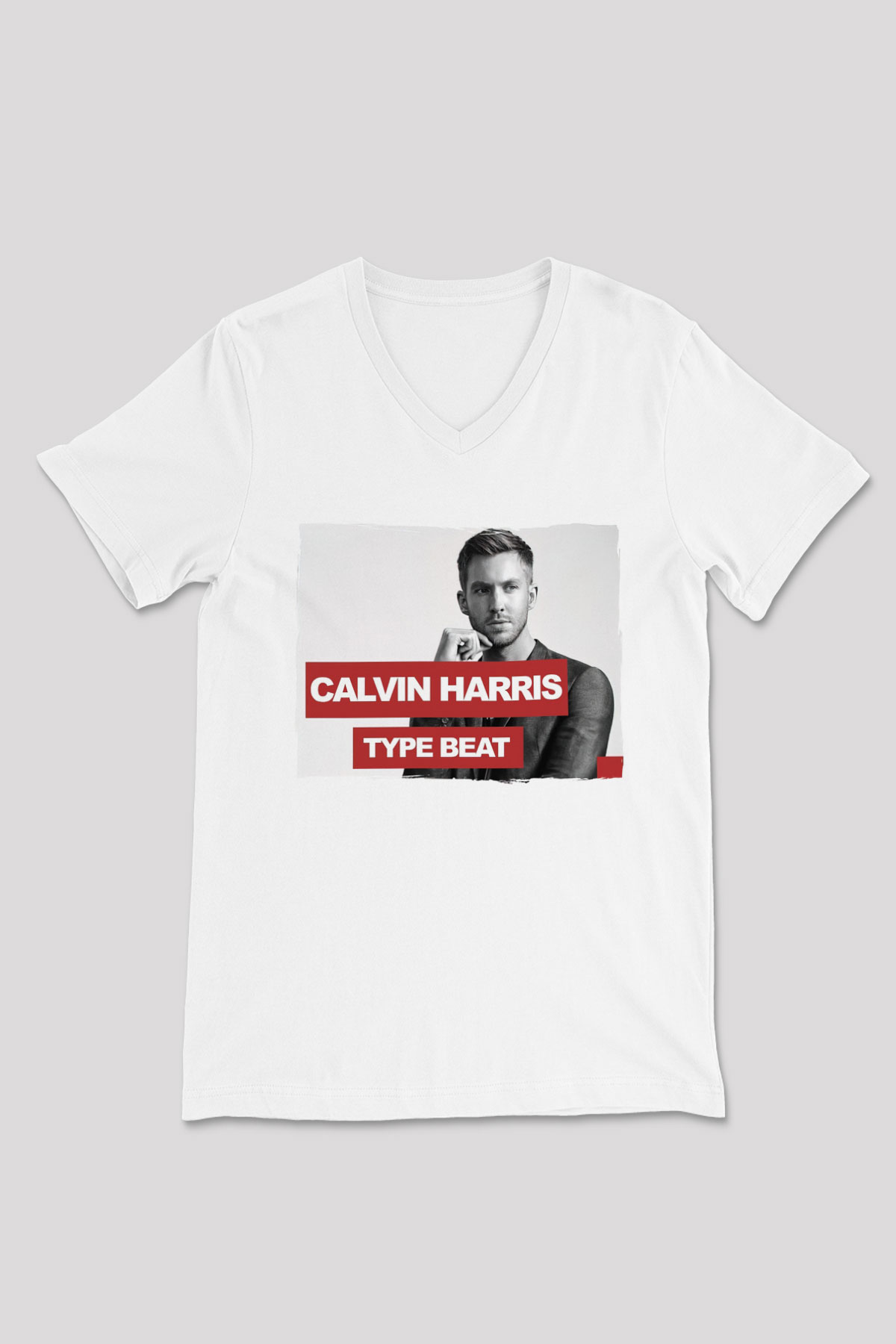 Calvin Harris Beyaz Unisex V Yaka Tişört