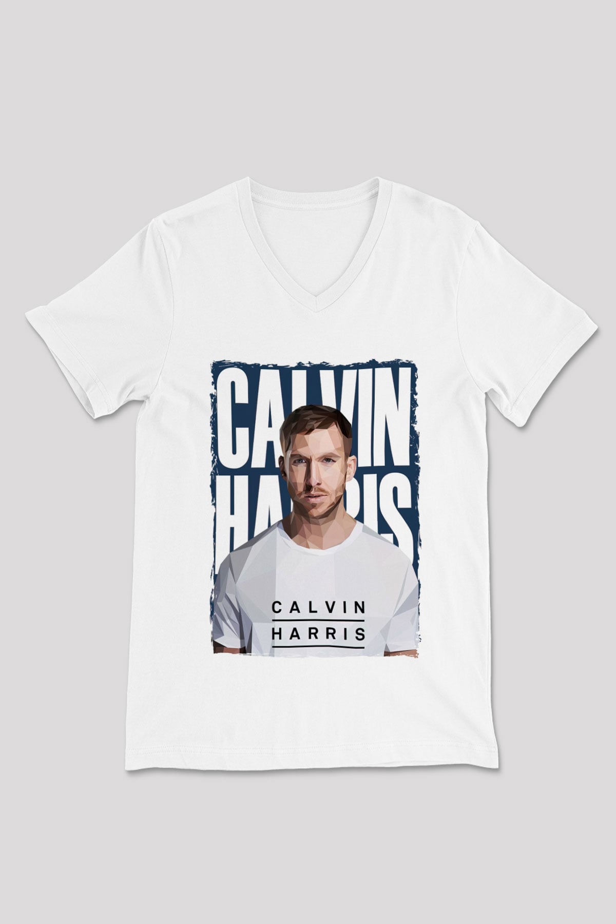 Calvin Harris Beyaz Unisex V Yaka Tişört