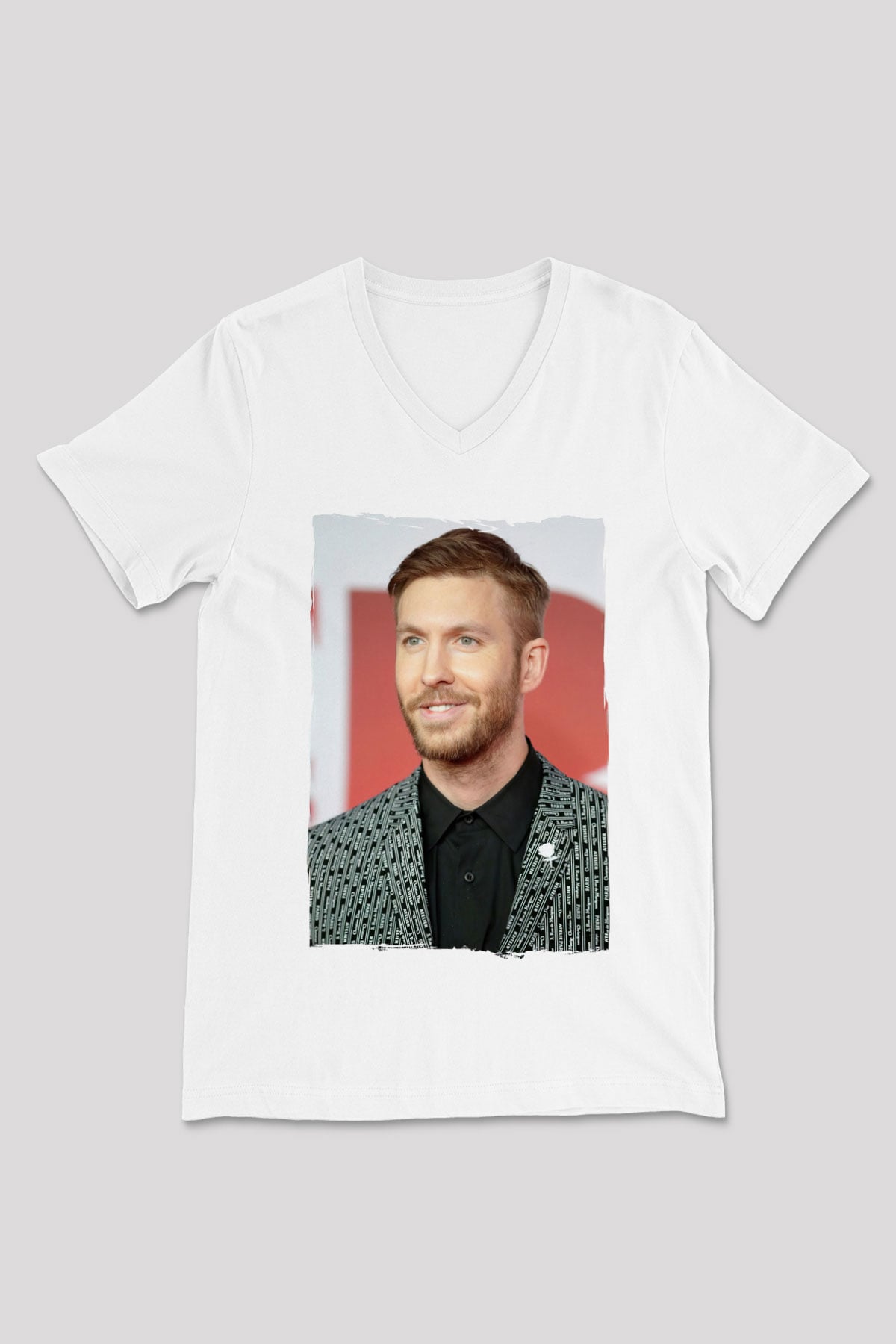 Calvin Harris Beyaz Unisex V Yaka Tişört