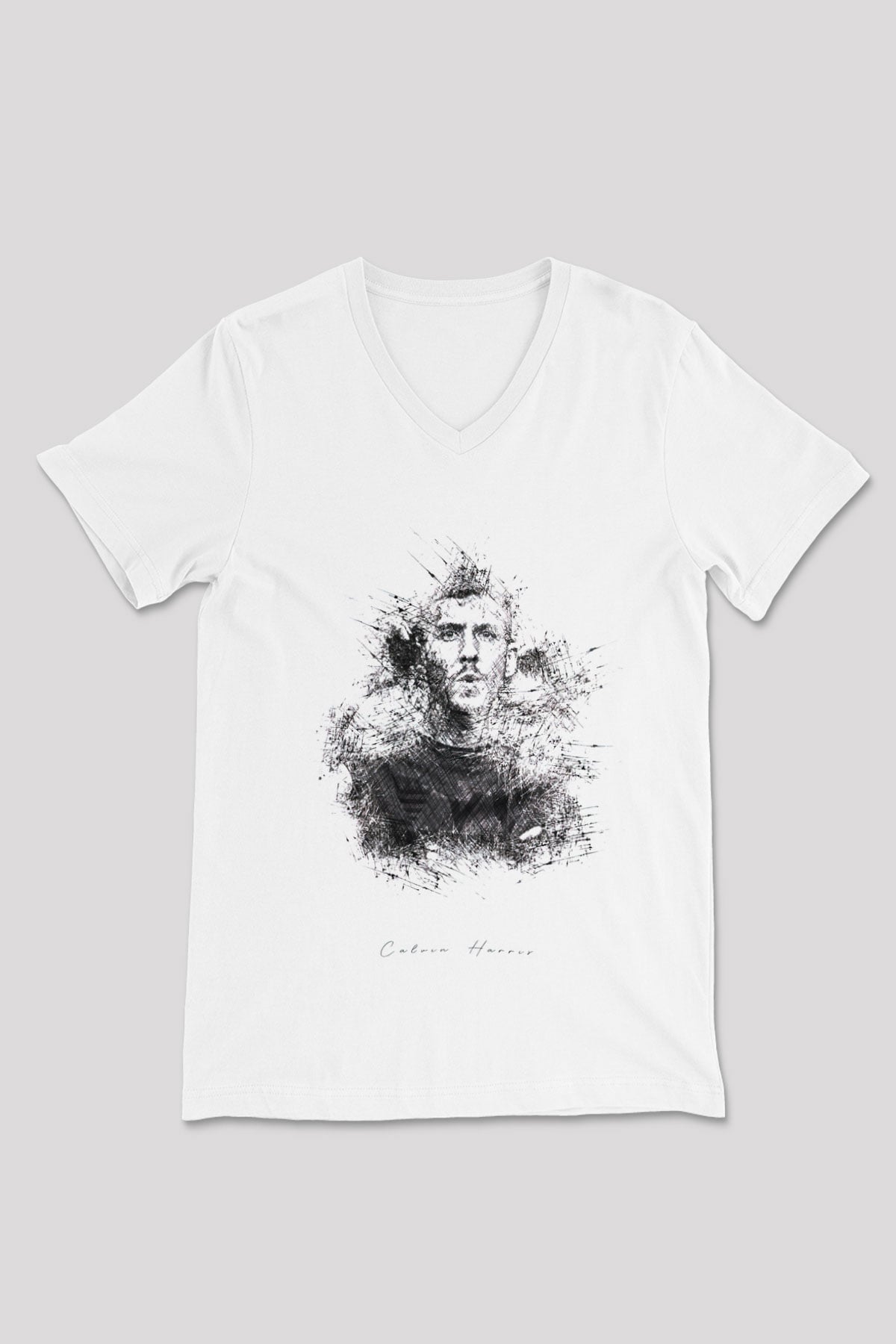 Calvin Harris Beyaz Unisex V Yaka Tişört