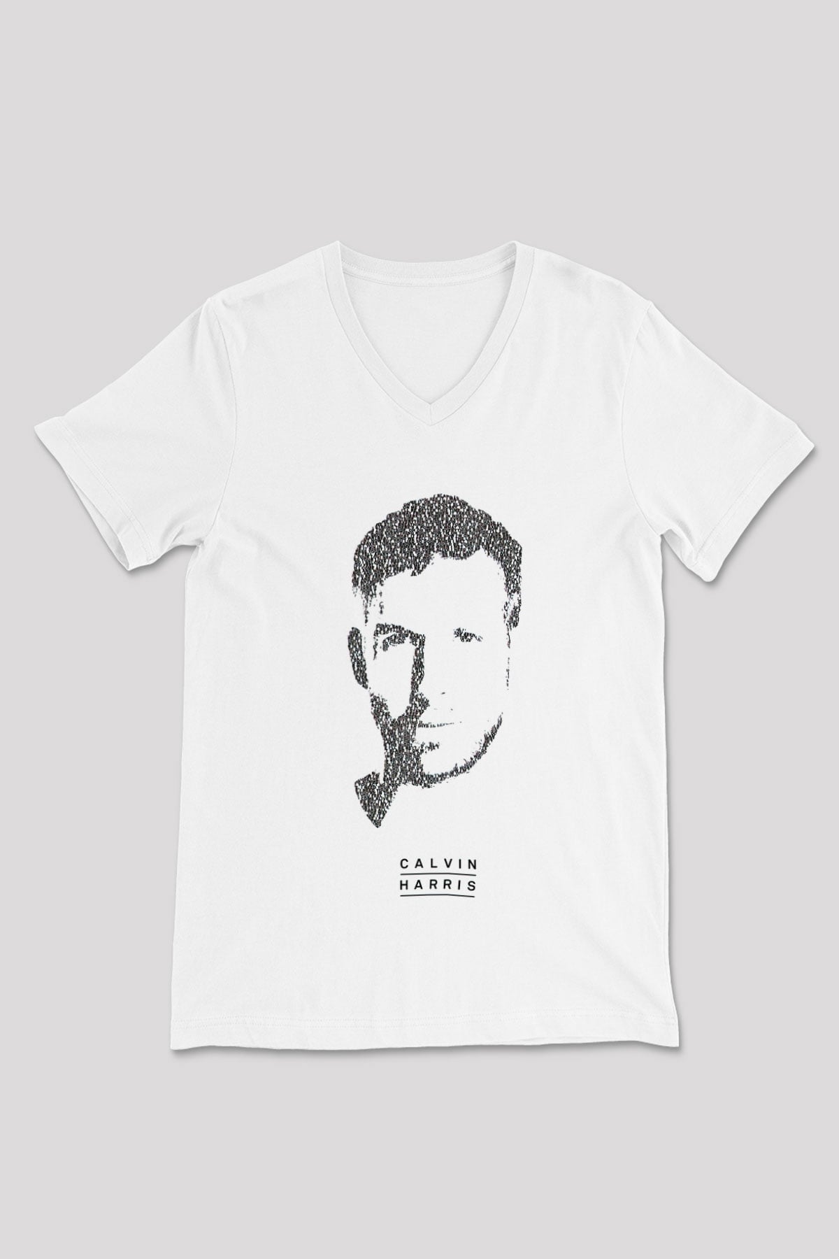 Calvin Harris Beyaz Unisex V Yaka Tişört