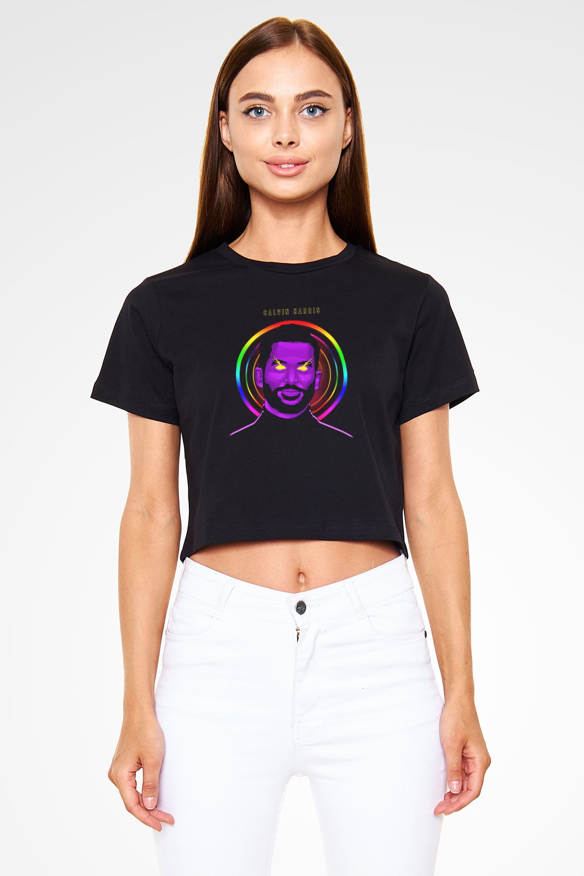 Calvin Harris Siyah  Crop Top Tişört