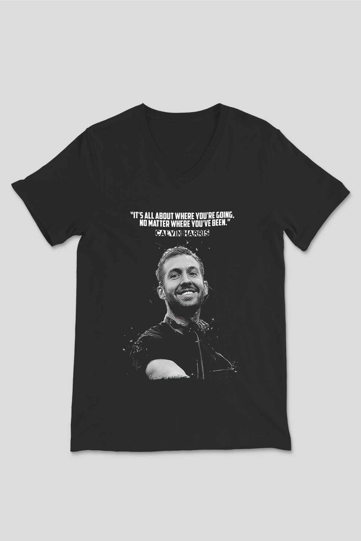 Calvin Harris Siyah Unisex V Yaka Tişört