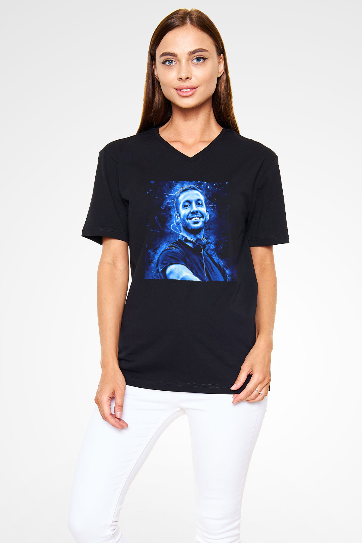 Calvin Harris Siyah Unisex V Yaka Tişört