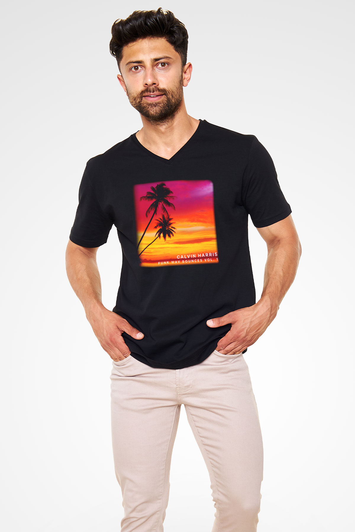 Calvin Harris Siyah Unisex V Yaka Tişört T-Shirt