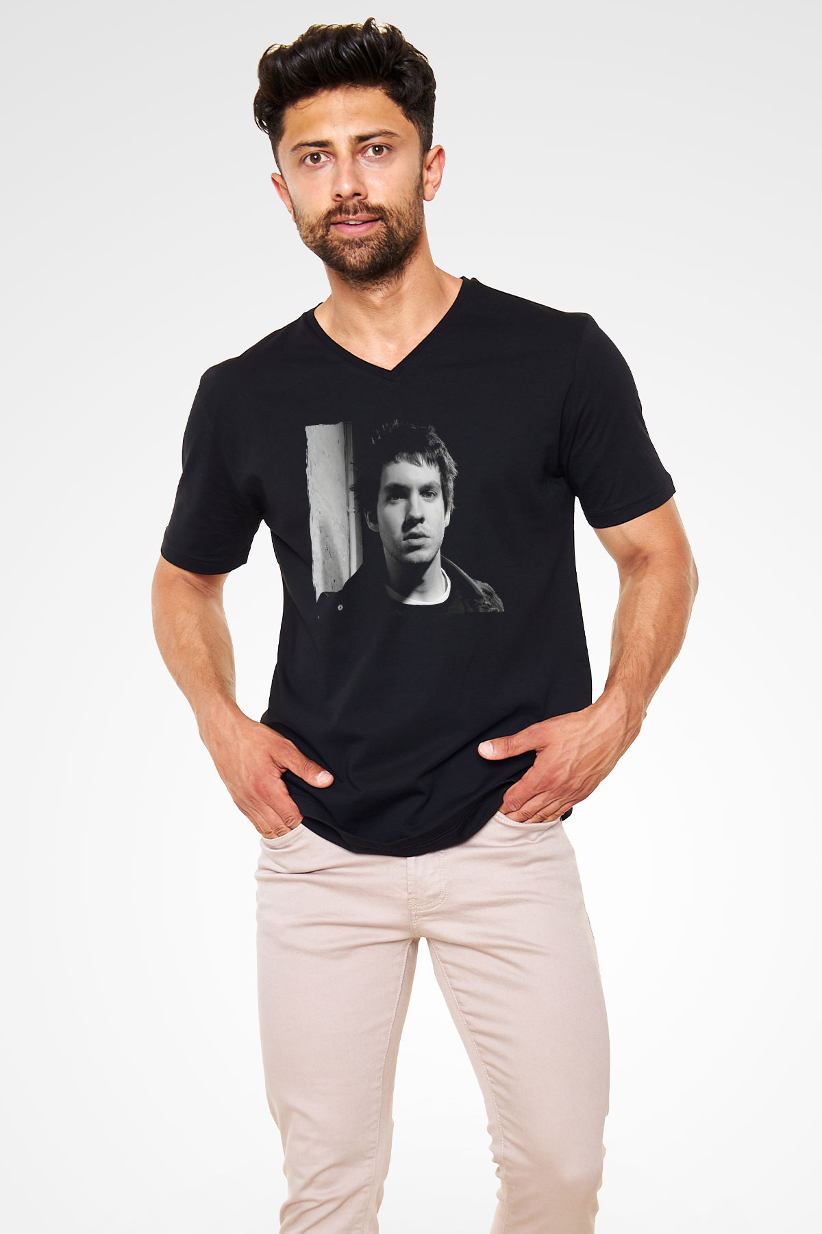 Calvin Harris Siyah Unisex V Yaka Tişört