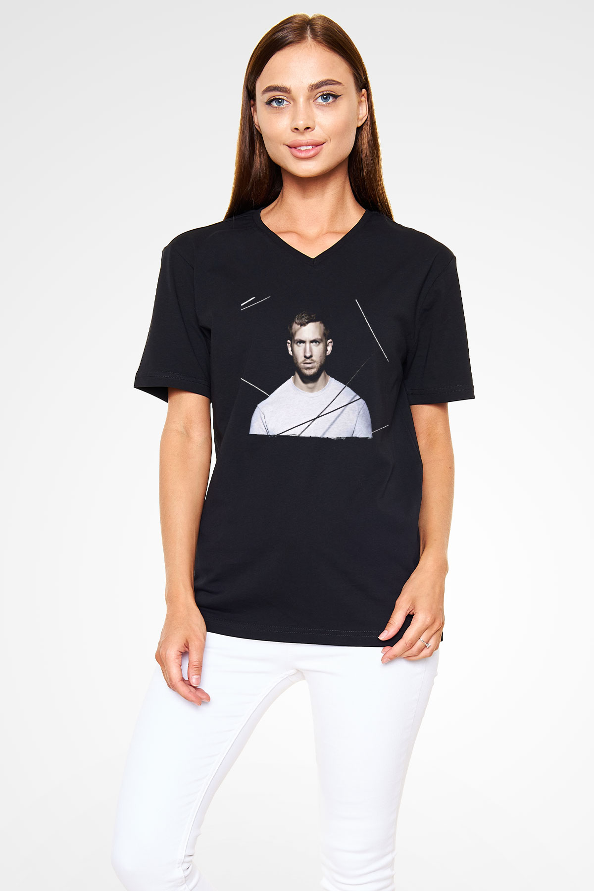 Calvin Harris Siyah Unisex V Yaka Tişört
