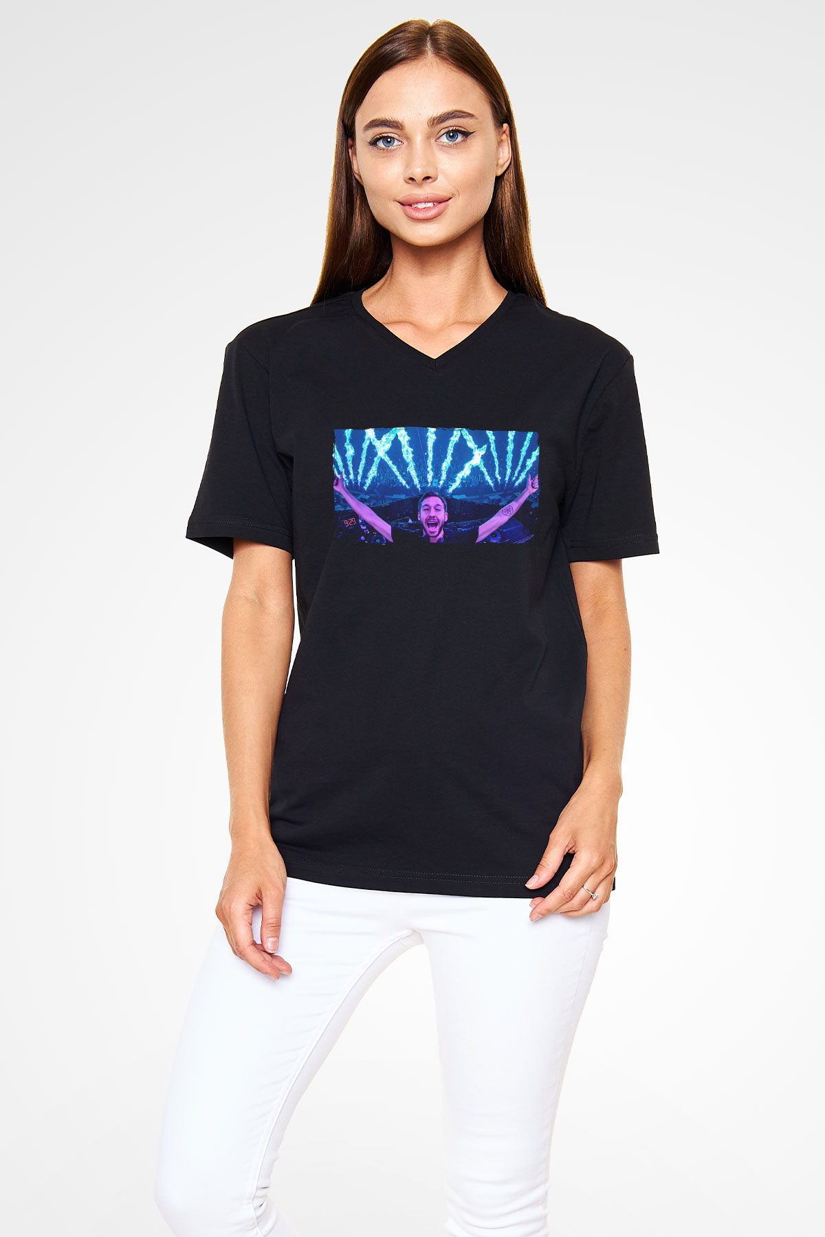 Calvin Harris Siyah Unisex V Yaka Tişört