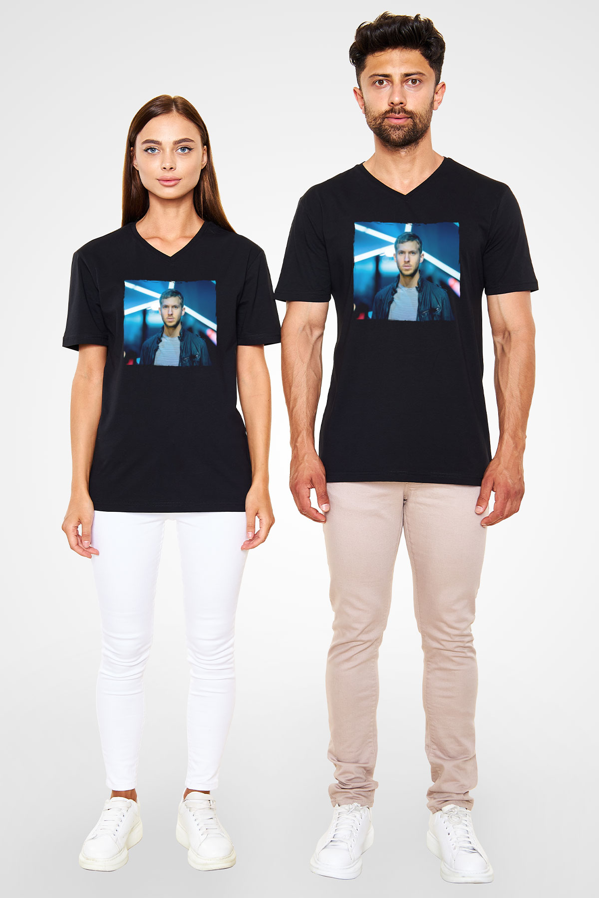 Calvin Harris Siyah Unisex V Yaka Tişört