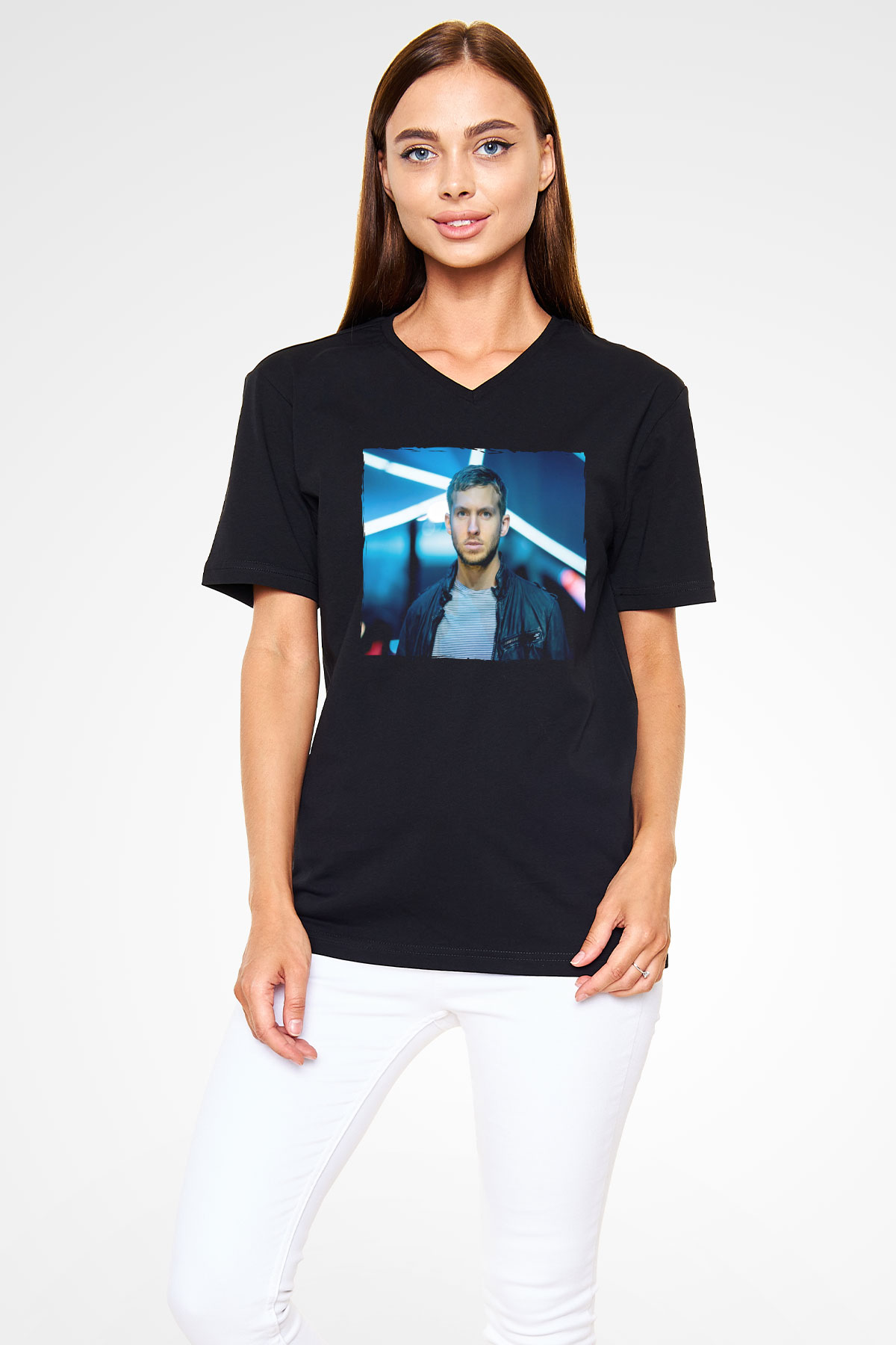 Calvin Harris Siyah Unisex V Yaka Tişört