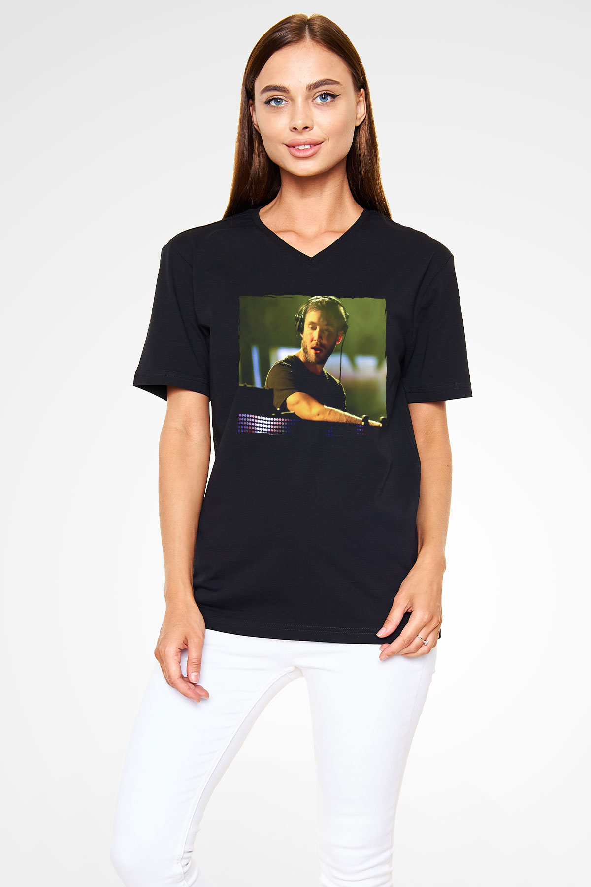 Calvin Harris Siyah Unisex V Yaka Tişört