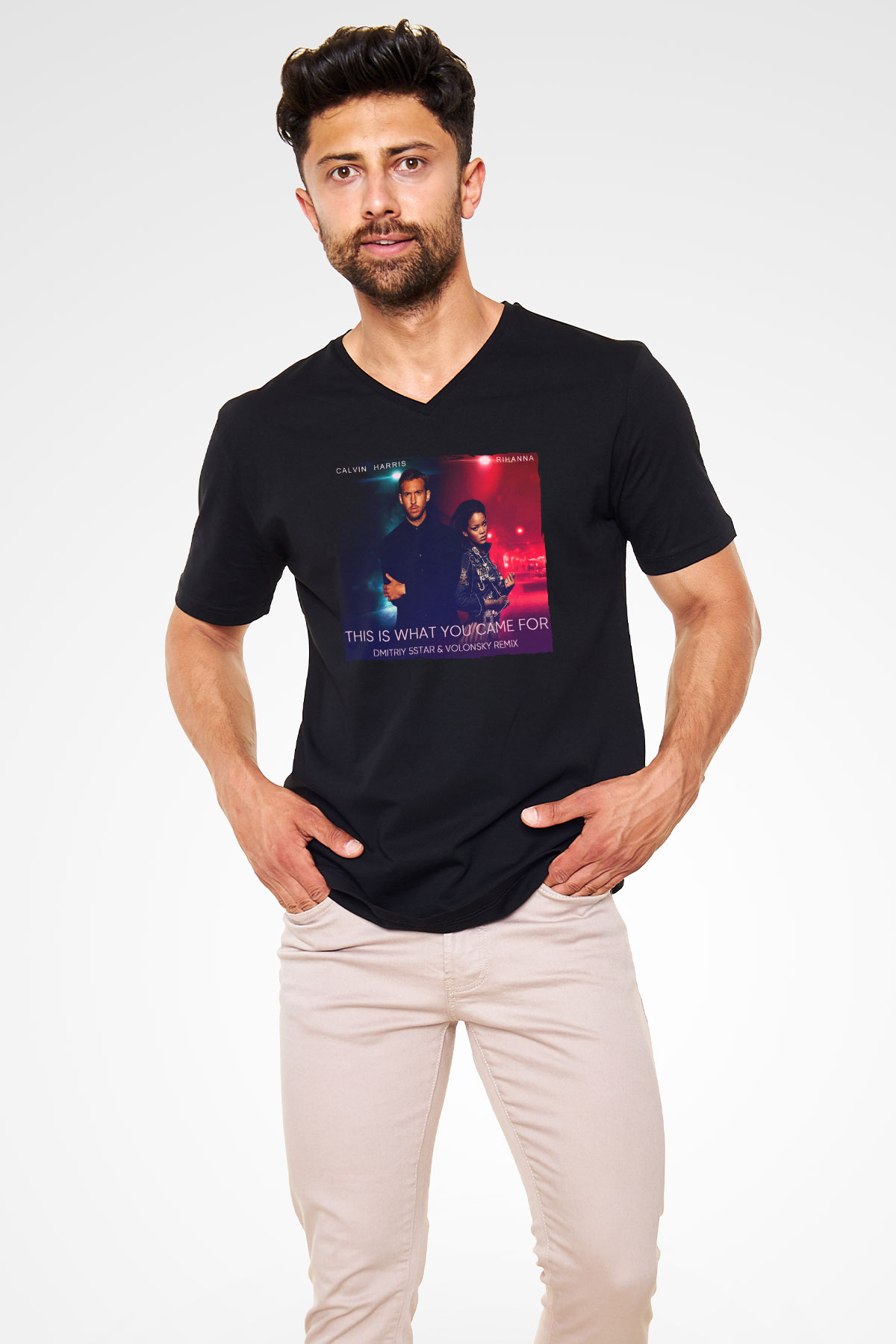 Calvin Harris Siyah Unisex V Yaka Tişört
