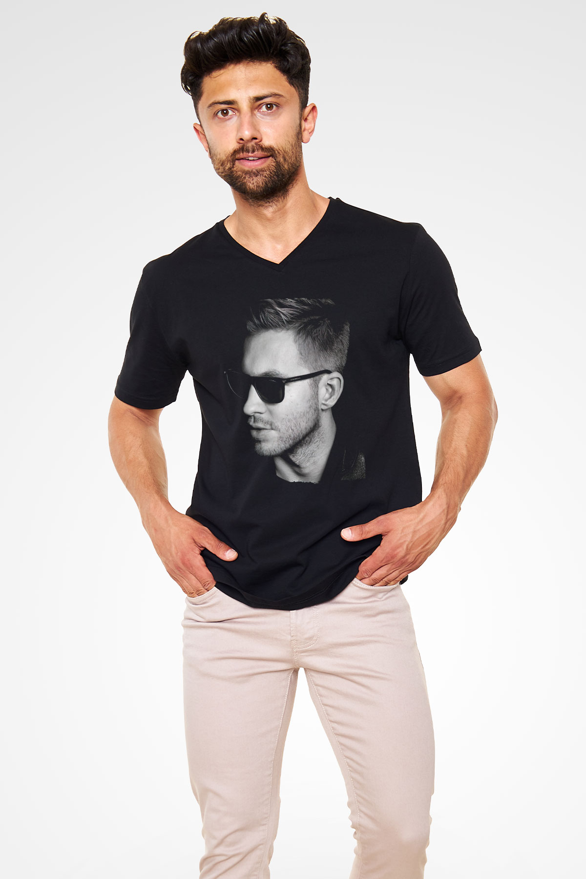 Calvin Harris Siyah Unisex V Yaka Tişört