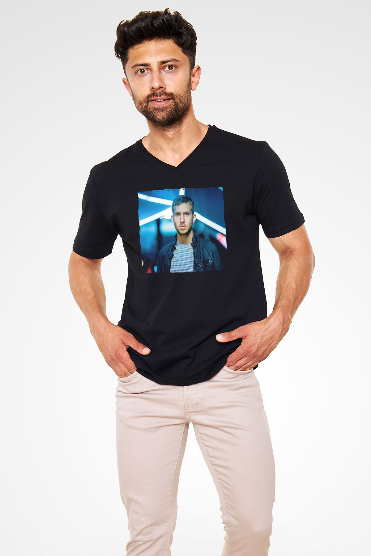 Calvin Harris Siyah Unisex V Yaka Tişört