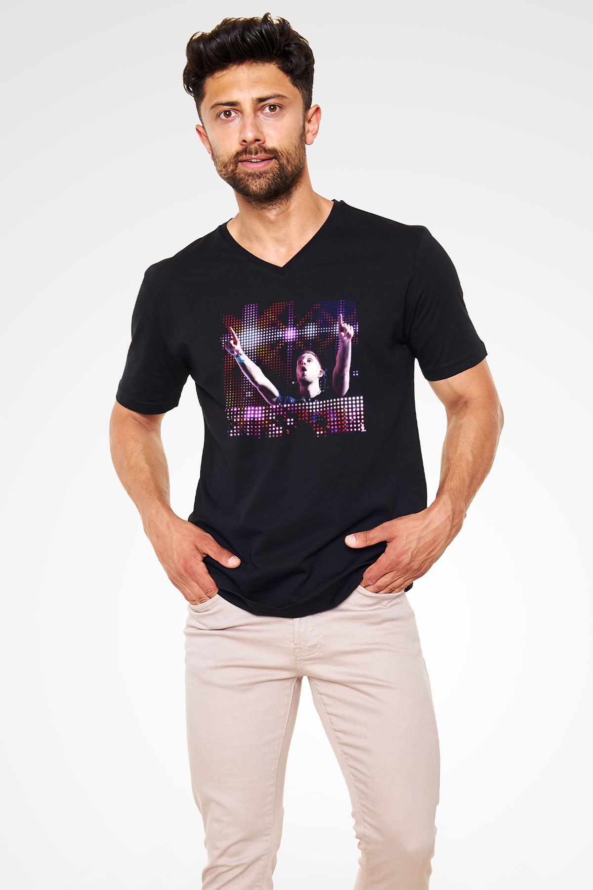 Calvin Harris Siyah Unisex V Yaka Tişört