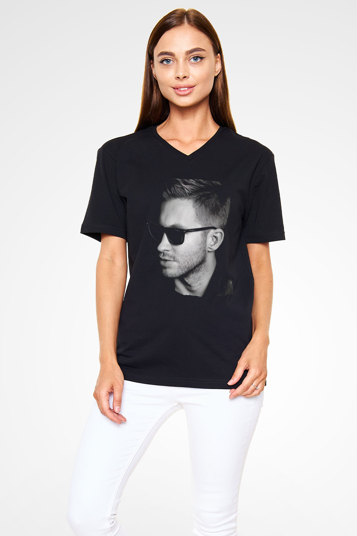 Calvin Harris Siyah Unisex V Yaka Tişört