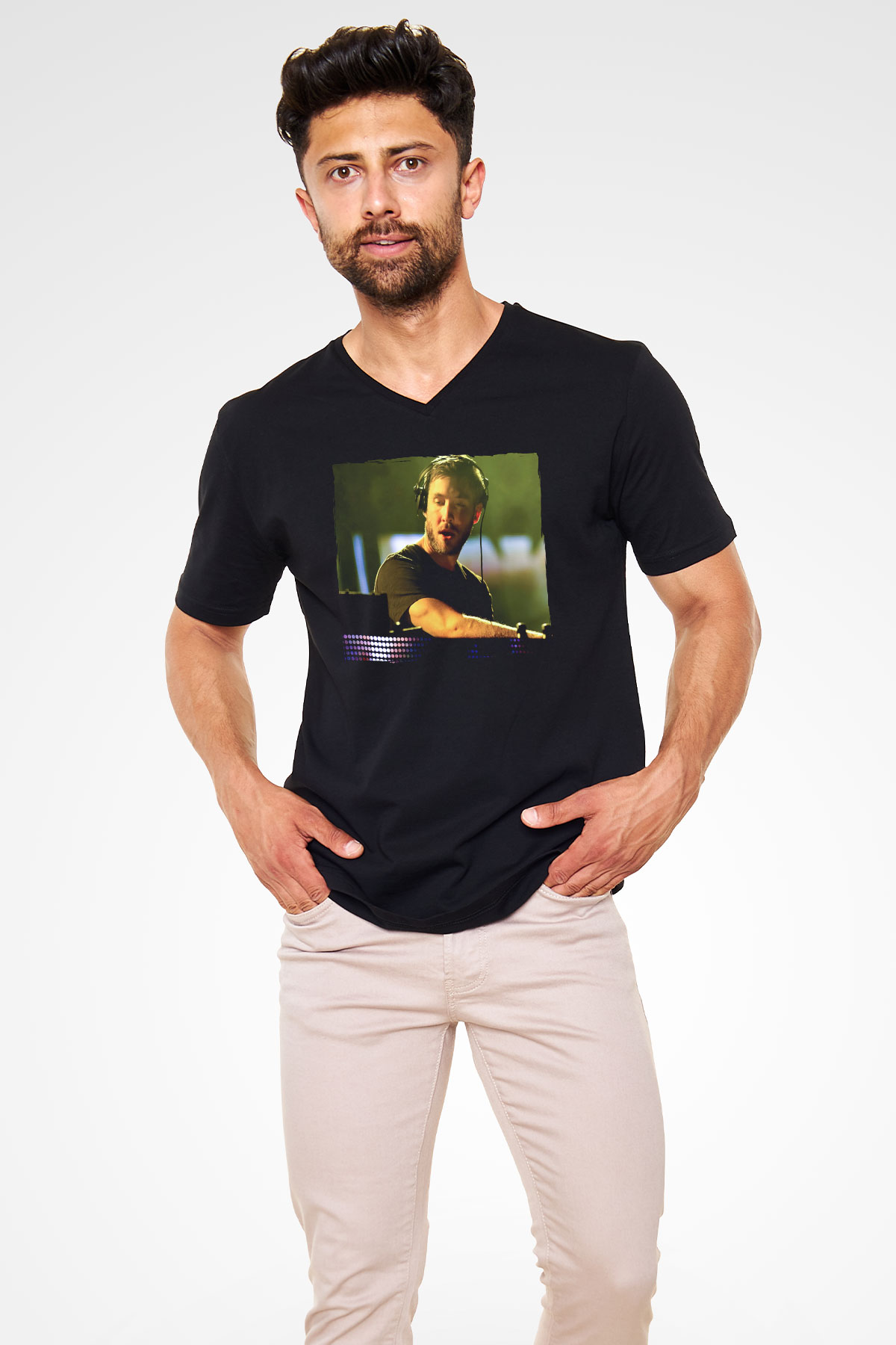 Calvin Harris Siyah Unisex V Yaka Tişört