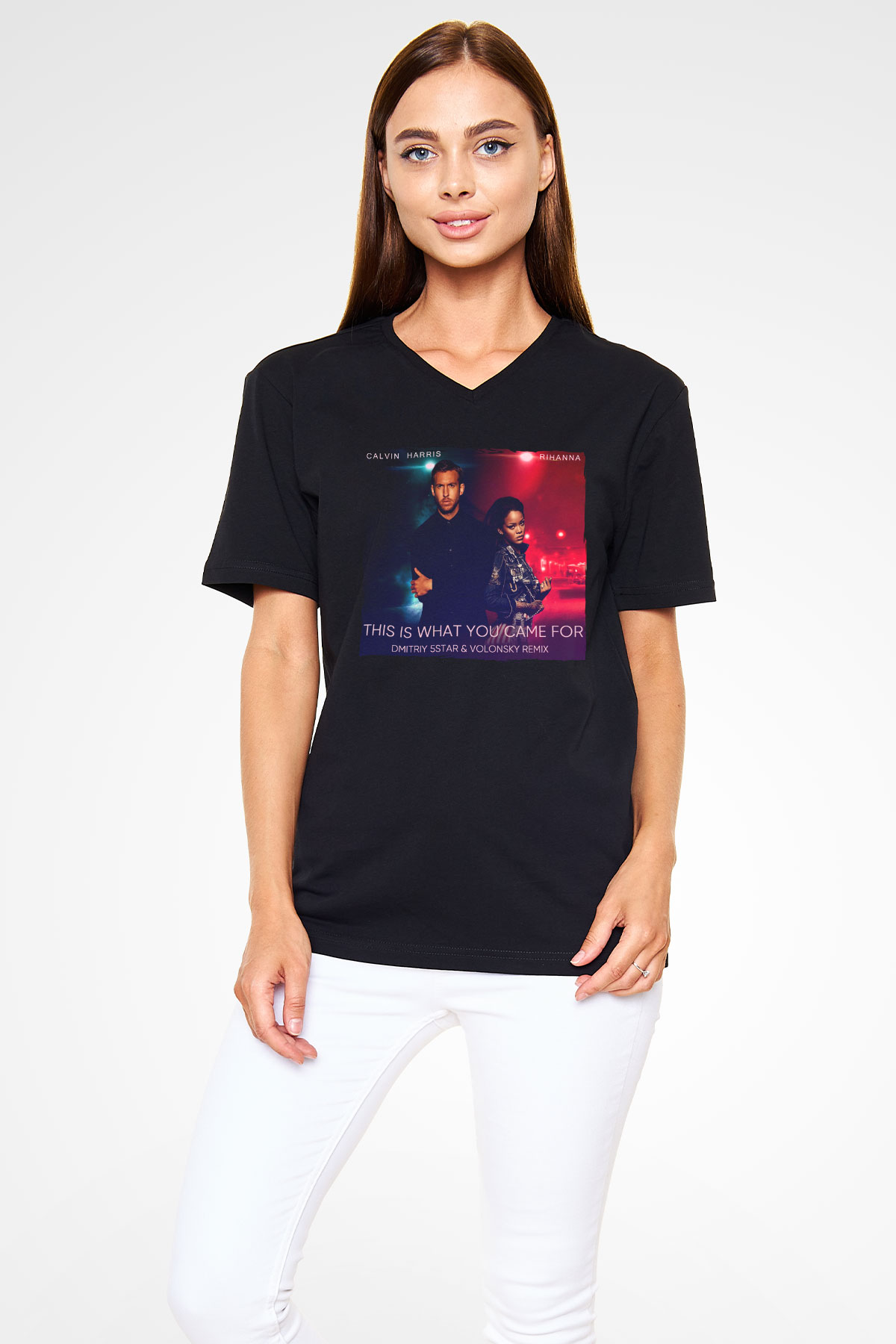 Calvin Harris Siyah Unisex V Yaka Tişört