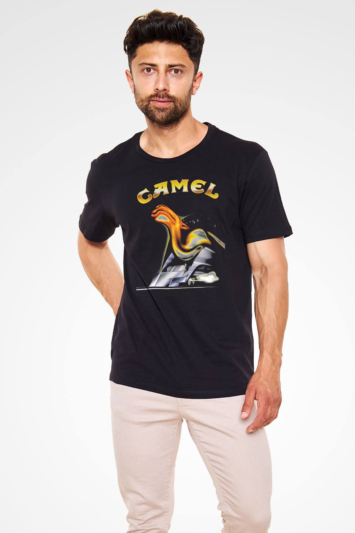 Camel Baskılı Unisex Siyah Tişört - Tshirt
