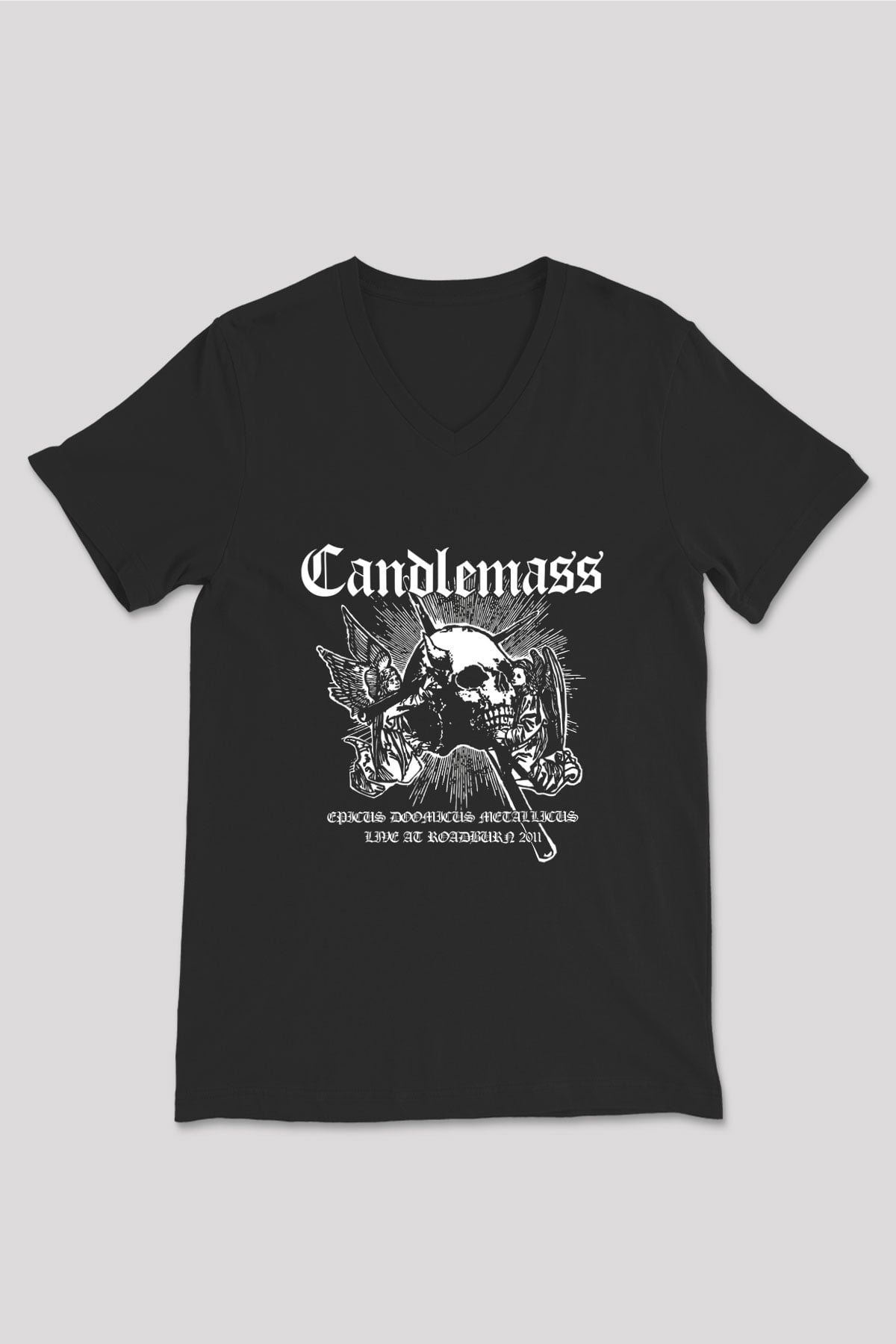 Candlemass Baskılı Unisex Siyah V Yaka Tişört