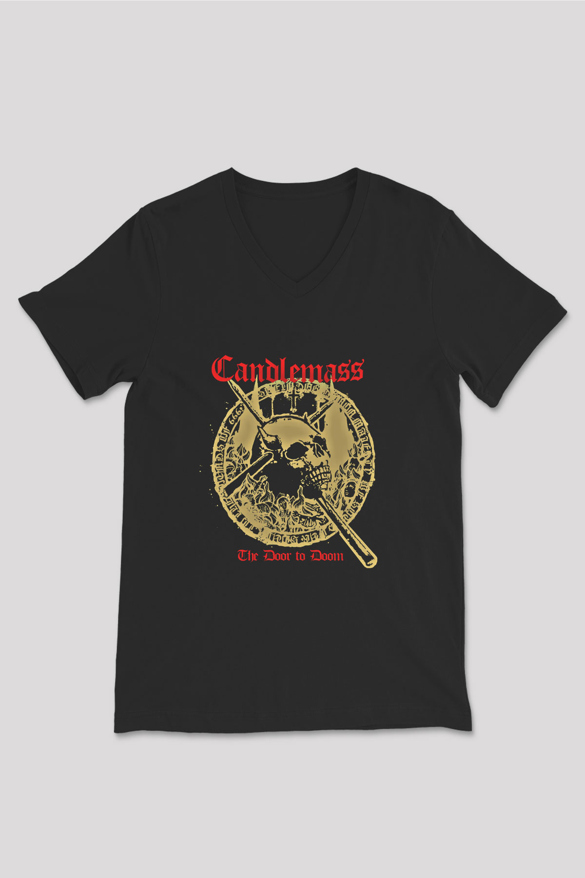 Candlemass Baskılı Unisex Siyah V Yaka Tişört