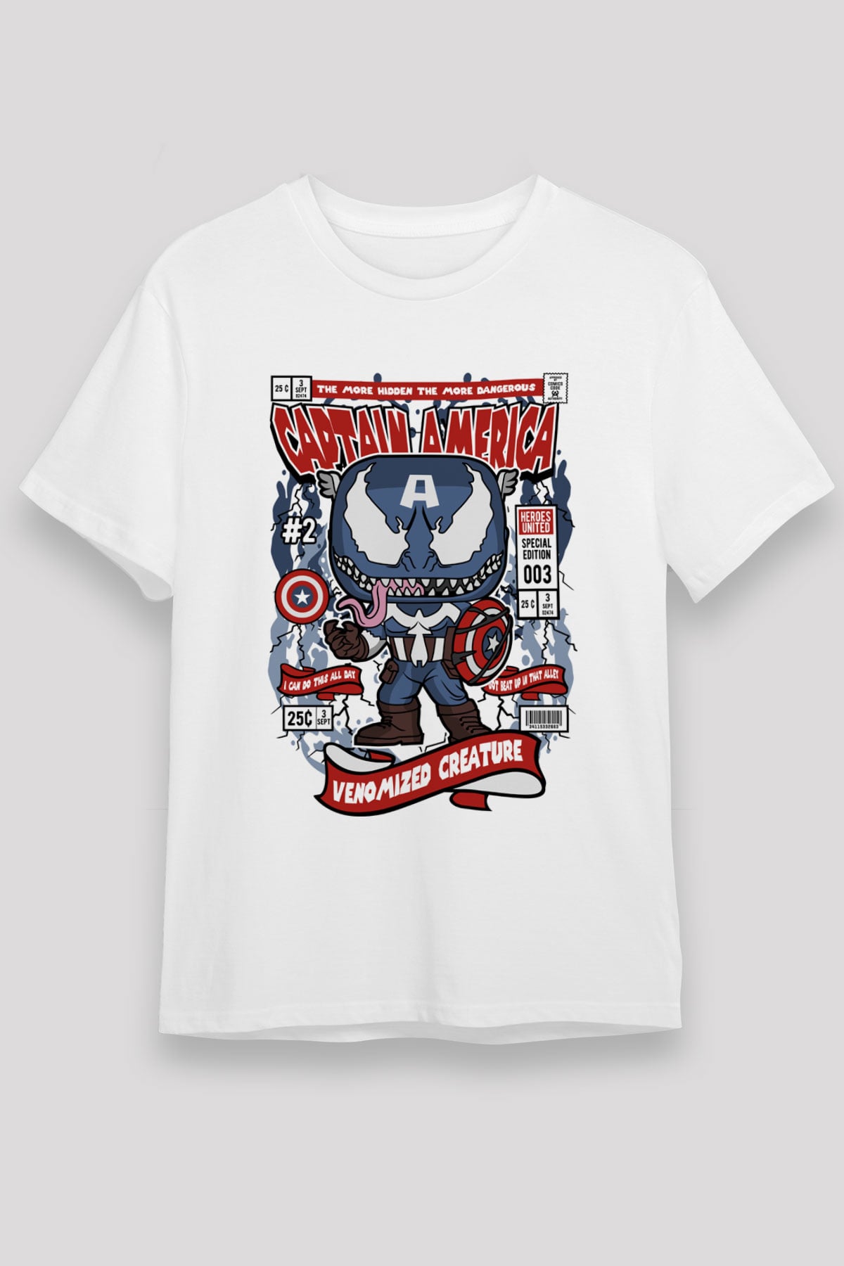 Captain America Baskılı Unisex Beyaz Tişört