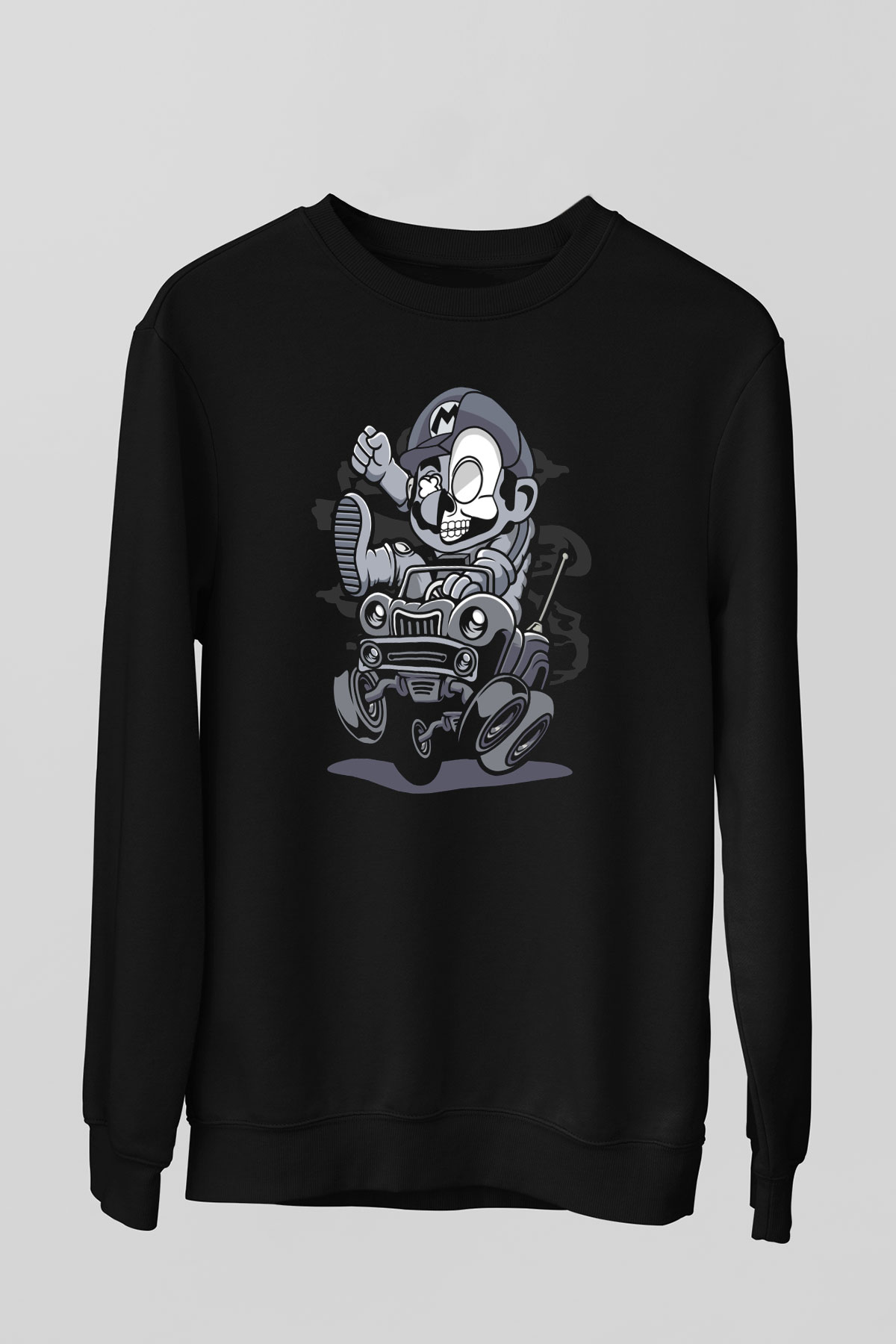 Car Racer Mario Baskılı Unisex Siyah Sweatshirt