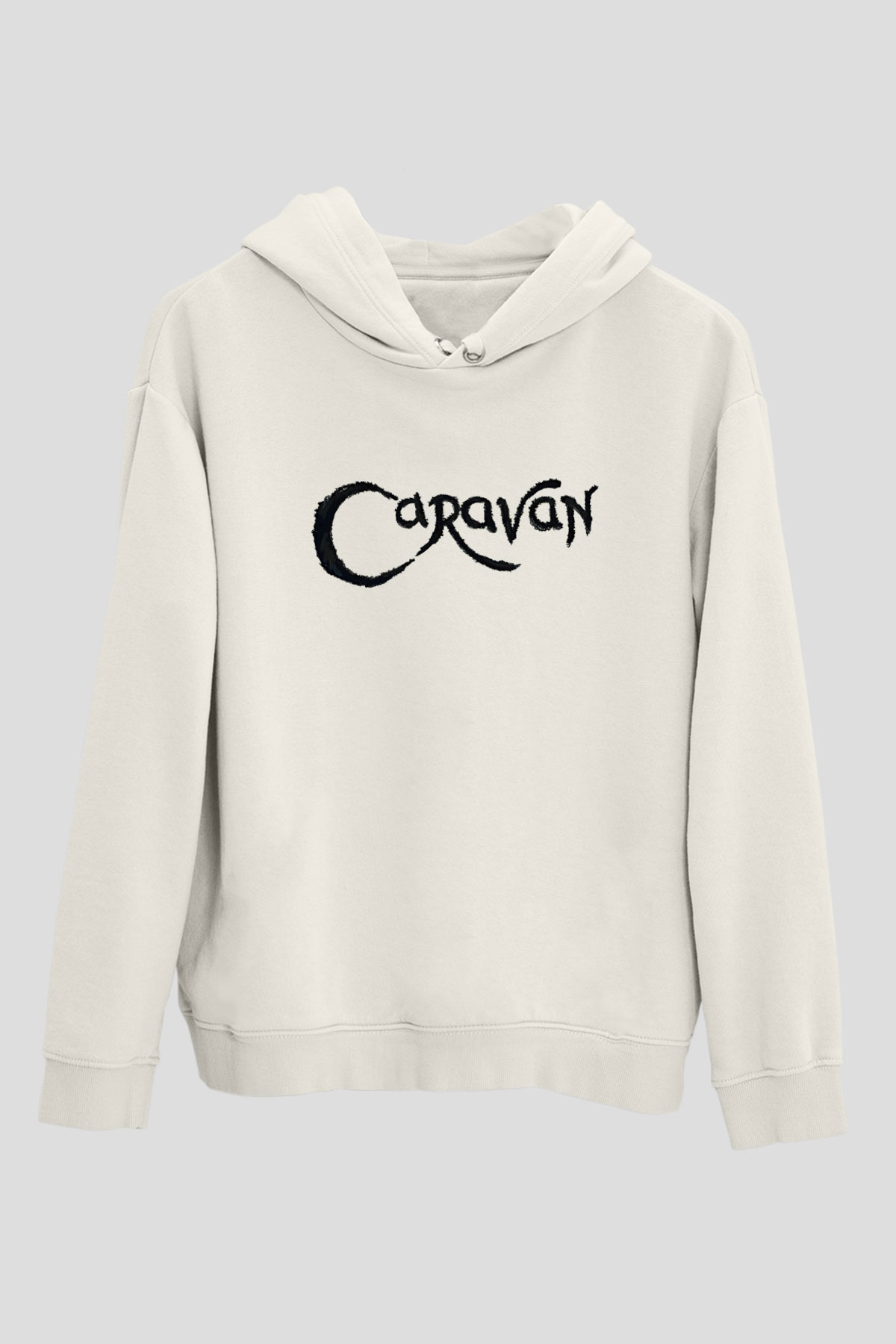 Caravan Baskılı Beyaz Unisex Kapüşonlu Sweatshirt