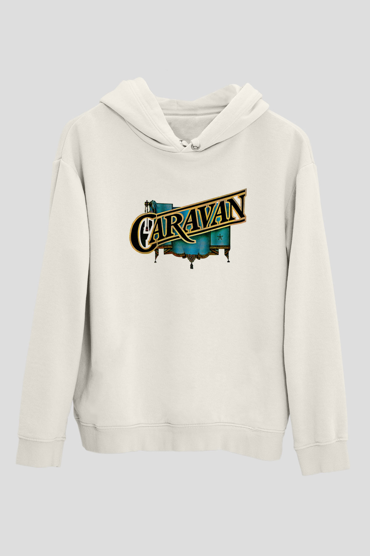 Caravan Baskılı Beyaz Unisex Kapüşonlu Sweatshirt