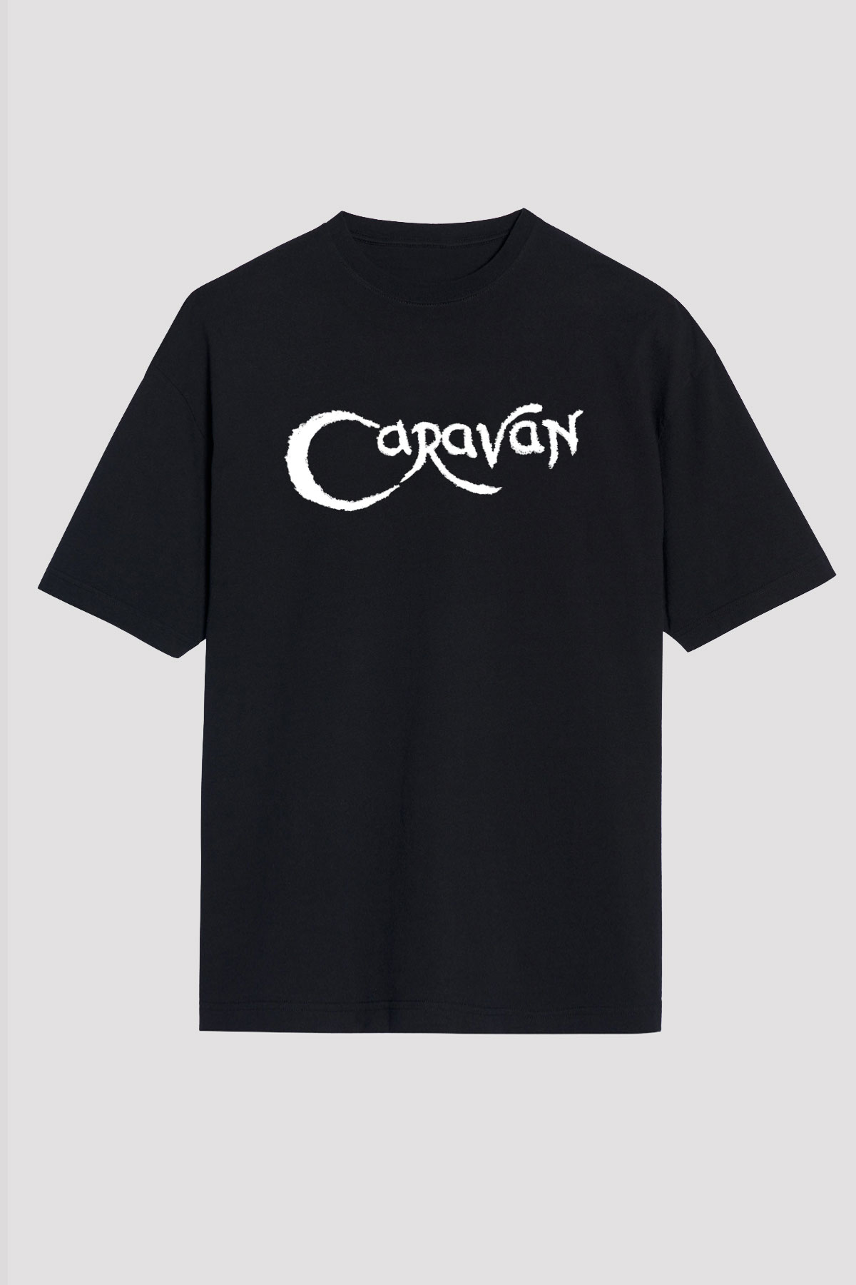 Caravan Baskılı Unisex Siyah Oversize Tişört - Tshirt