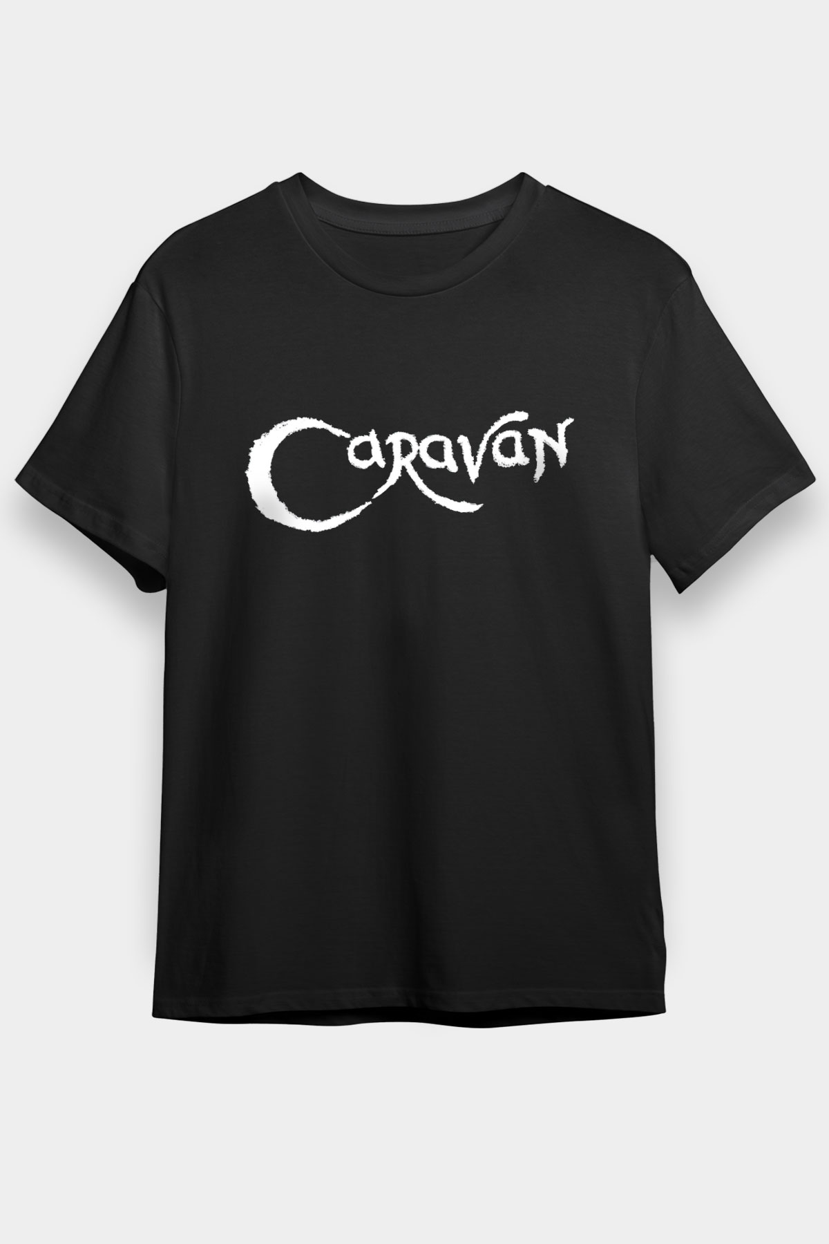 Caravan Baskılı Unisex Siyah Tişört - Tshirt