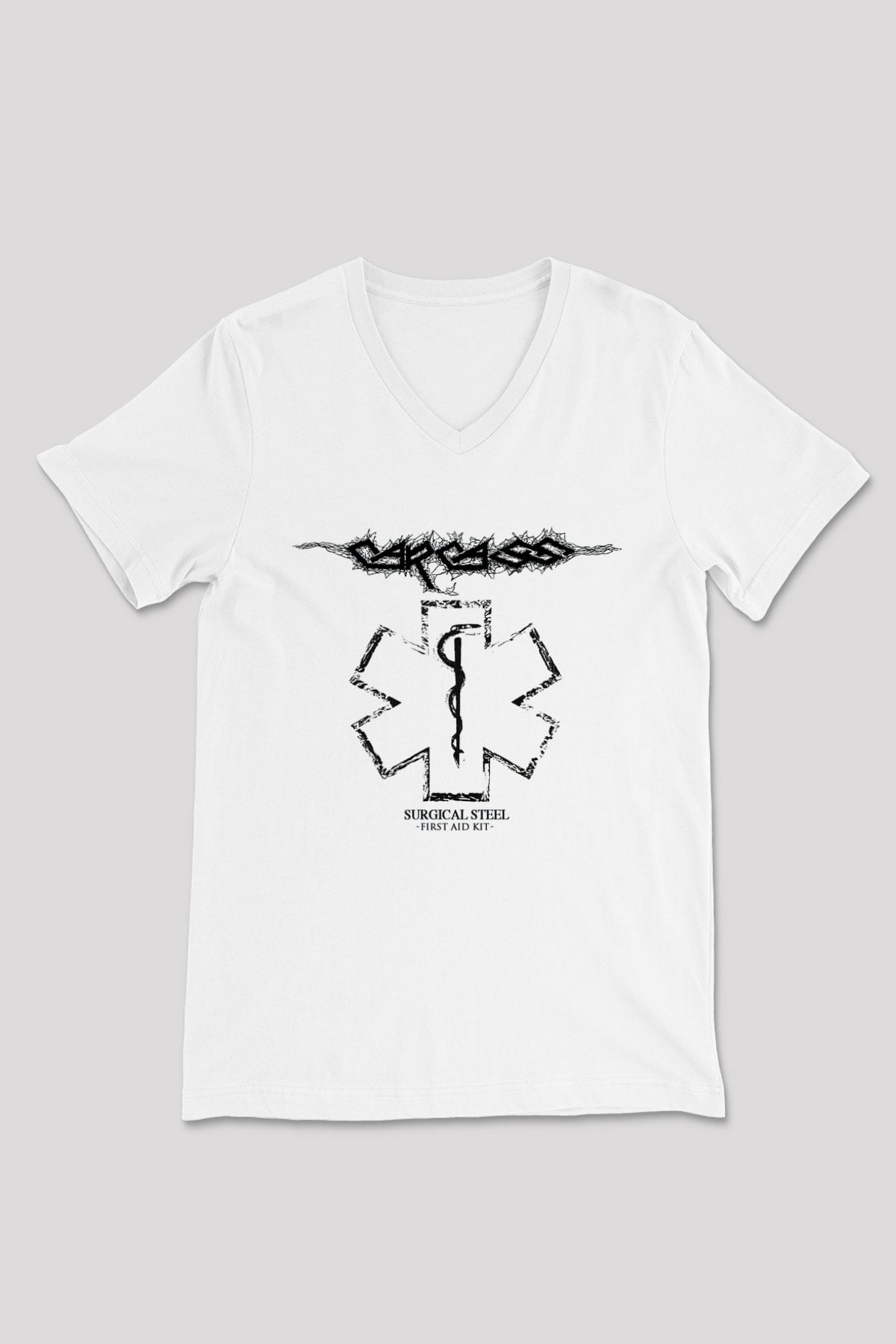 Carcass Beyaz Unisex V Yaka Tişört T-Shirt