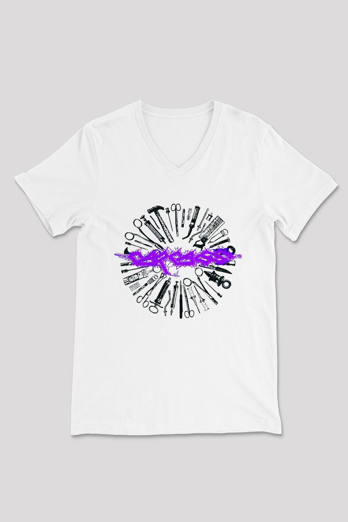 Carcass Beyaz Unisex V Yaka Tişört T-Shirt