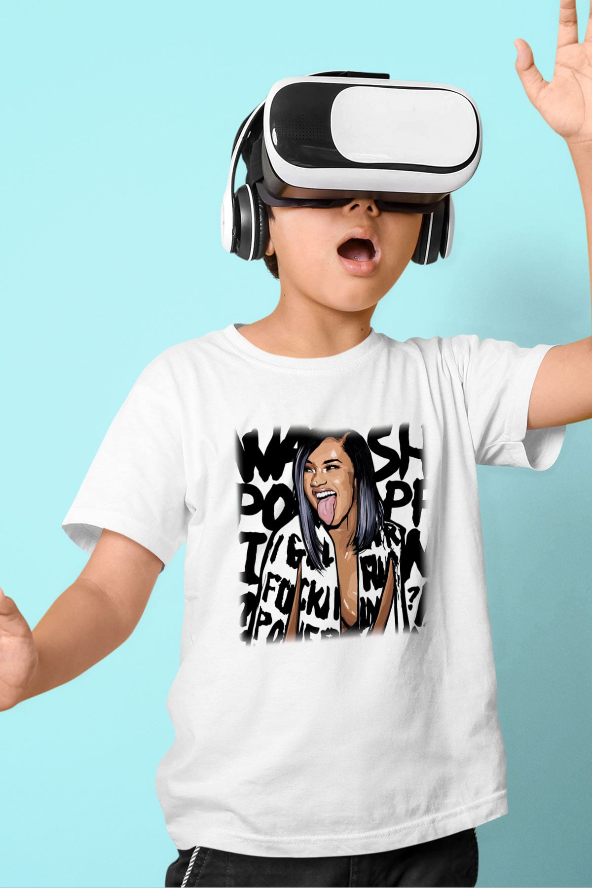 Cardi B Baskılı Beyaz Unisex Çocuk Tişört