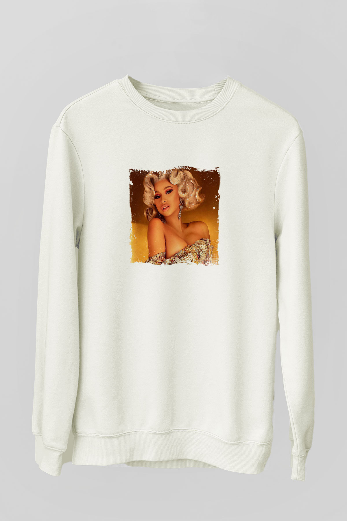 Cardi B Baskılı Unisex Beyaz Sweatshirt