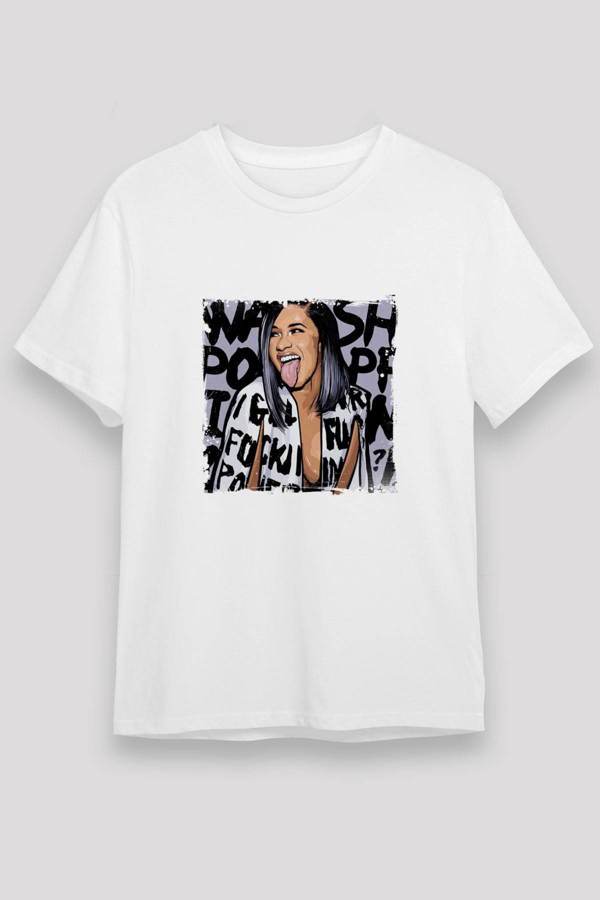 Cardi B Baskılı Unisex Beyaz Tişört