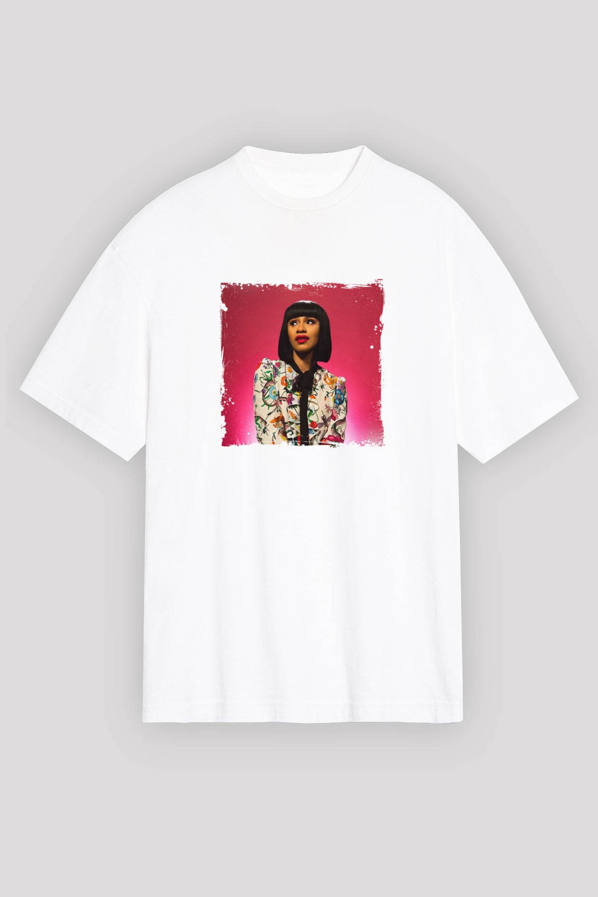 Cardi B Baskılı Oversize Beyaz Tişört