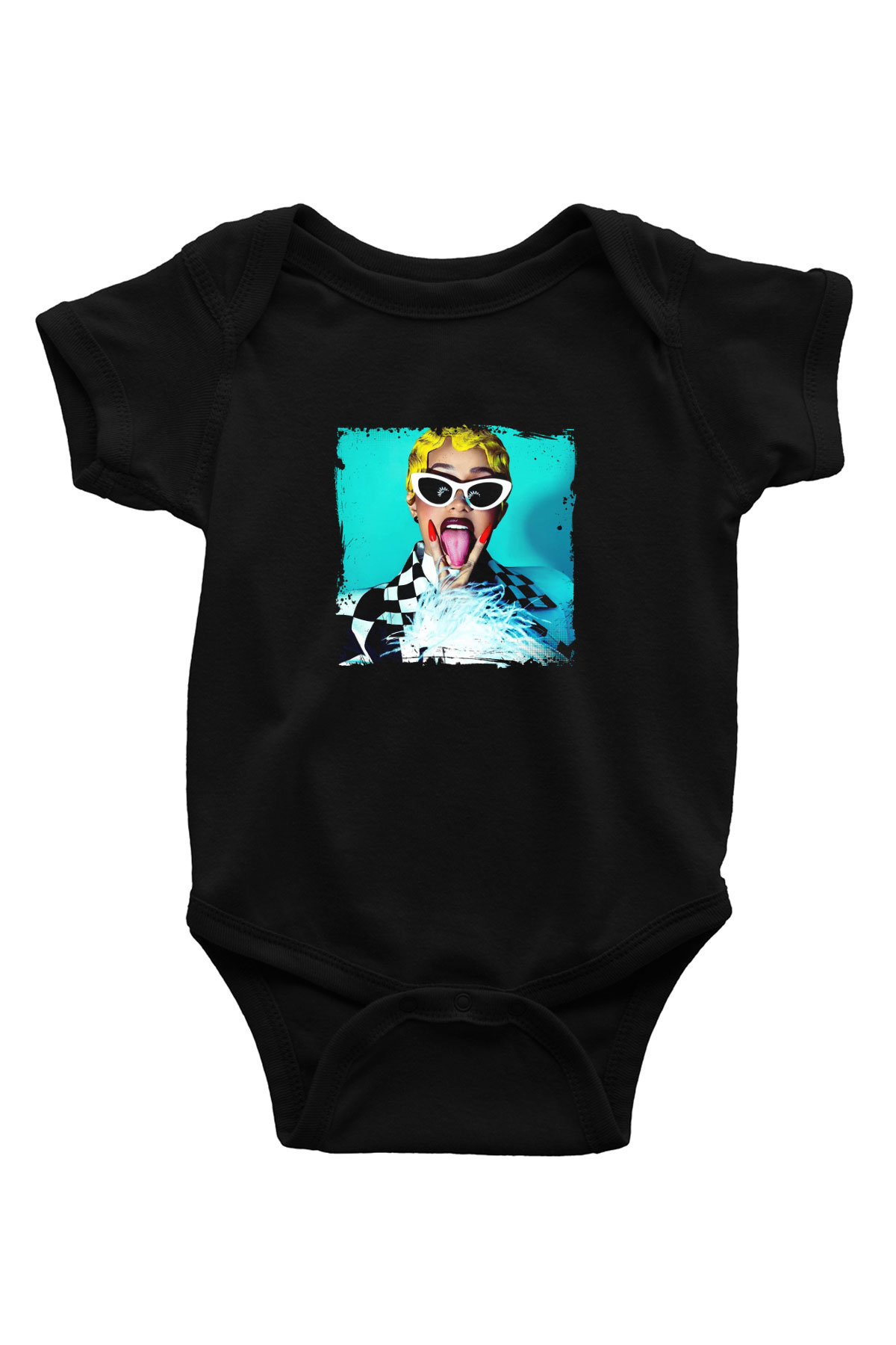 Cardi B Baskılı Unisex Siyah Bebek Body - Zıbın