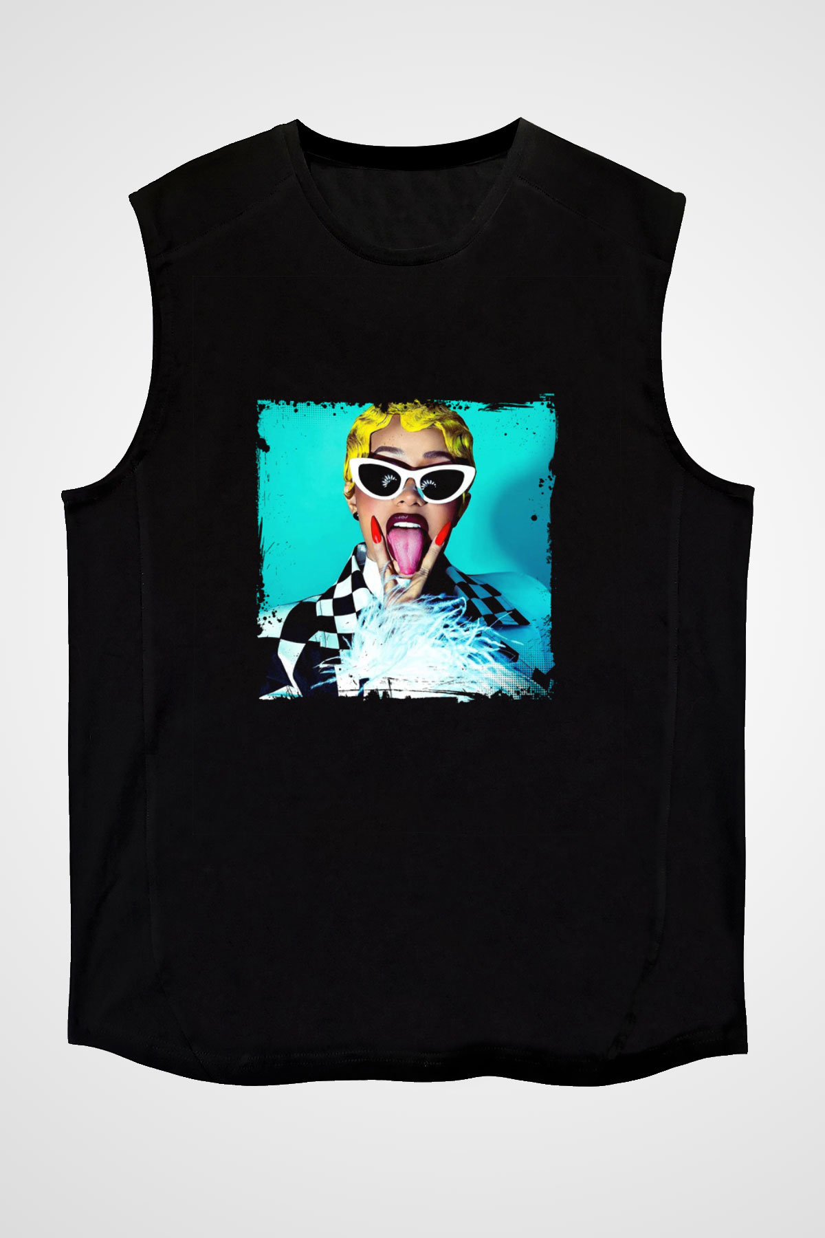 Cardi B Baskılı Unisex Siyah Kolsuz Tişört